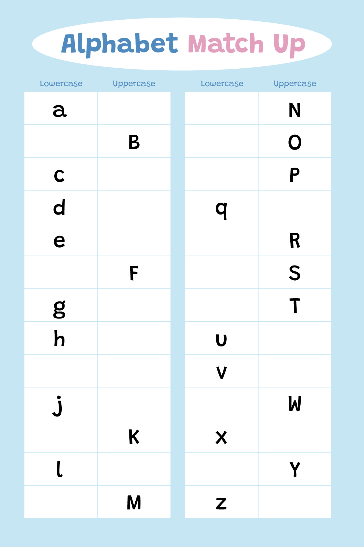 Uppercase and Lowercase Alphabet Worksheets A-Z