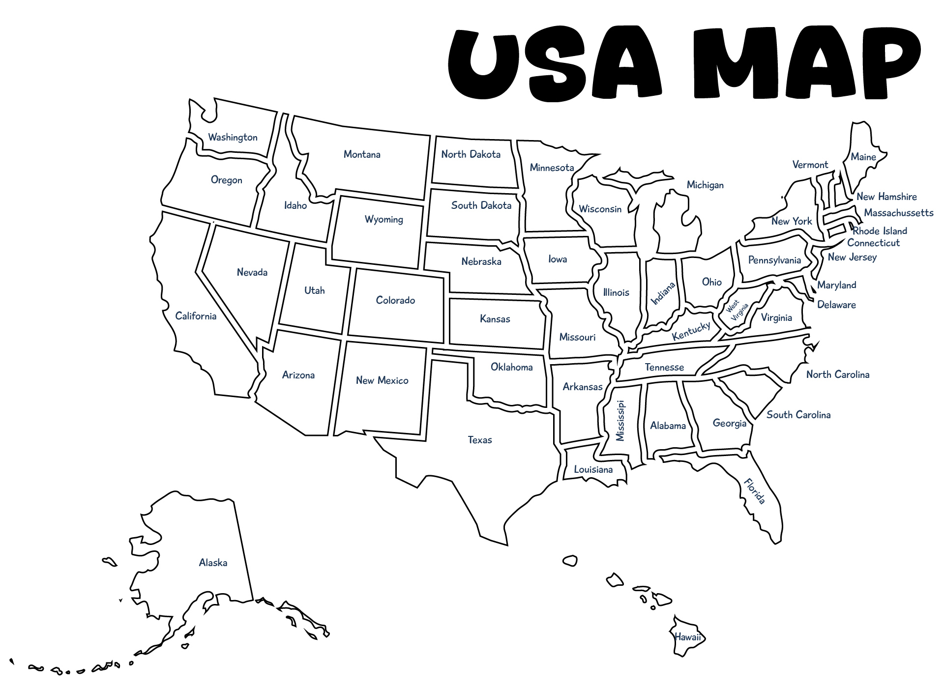 USA 50 States Map Printable USA 50 States Map Printable