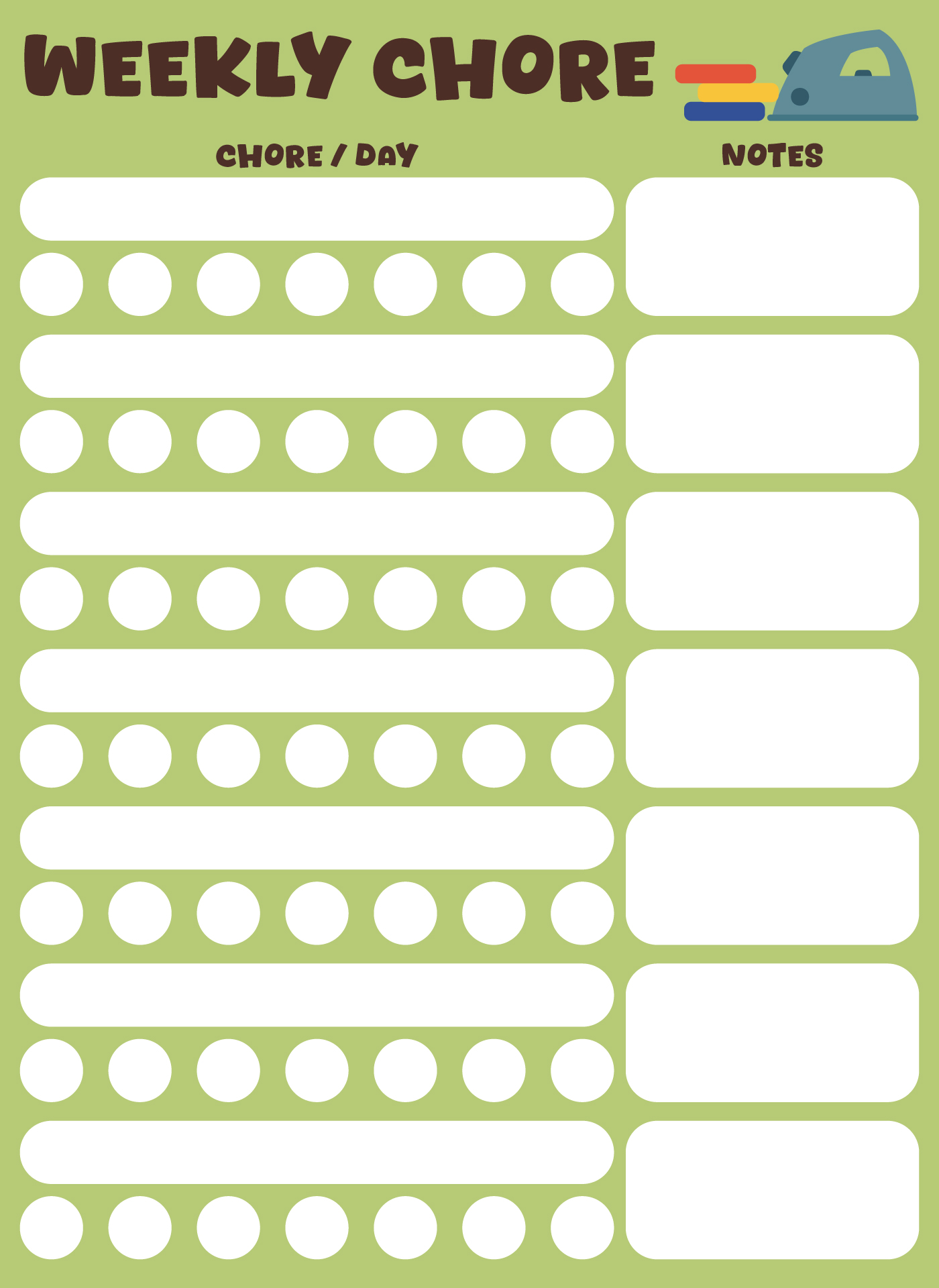 Weekly Responsibility Chore Chart for Kids