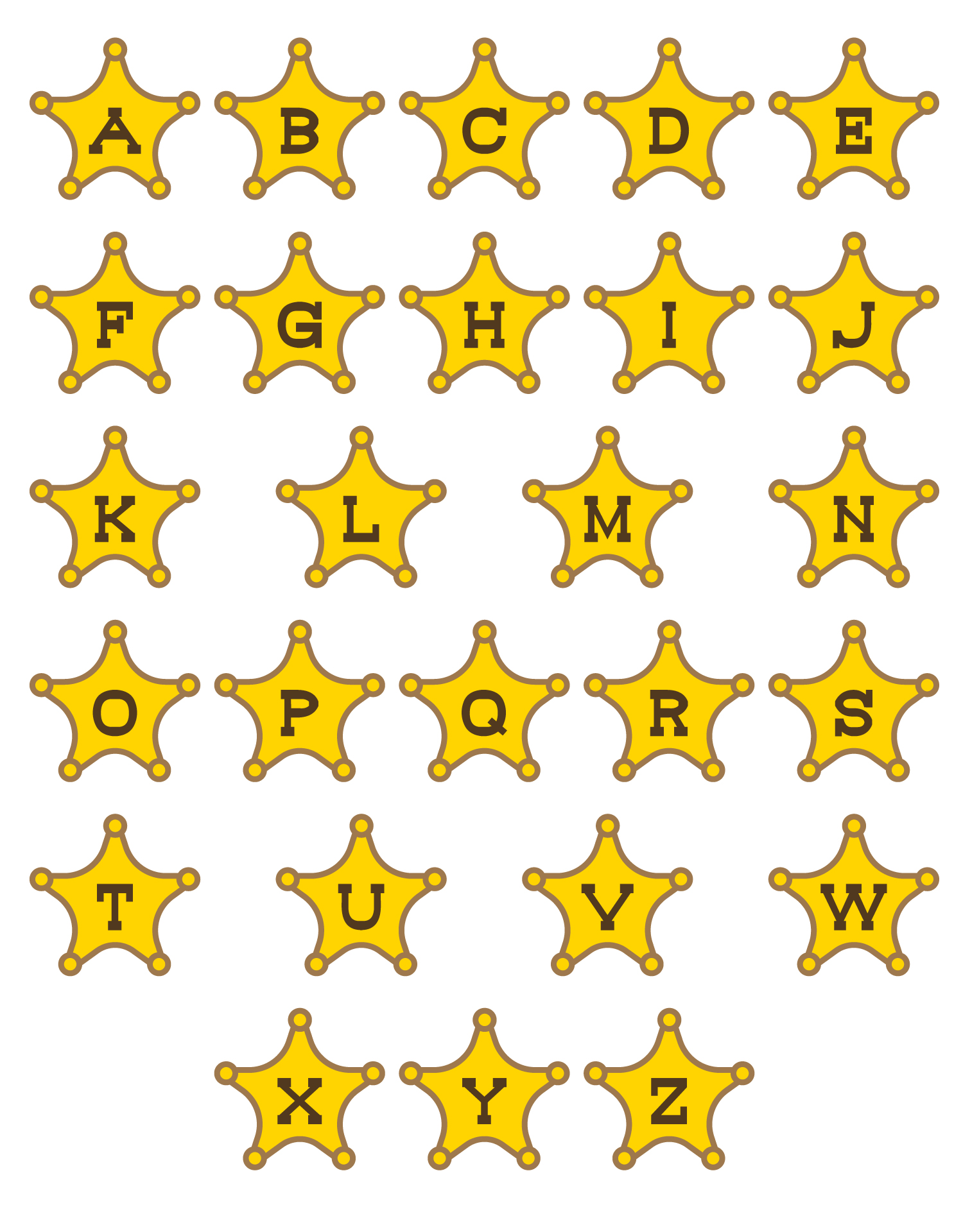 Western Sheriffs Badge Alphabet Letters Printable