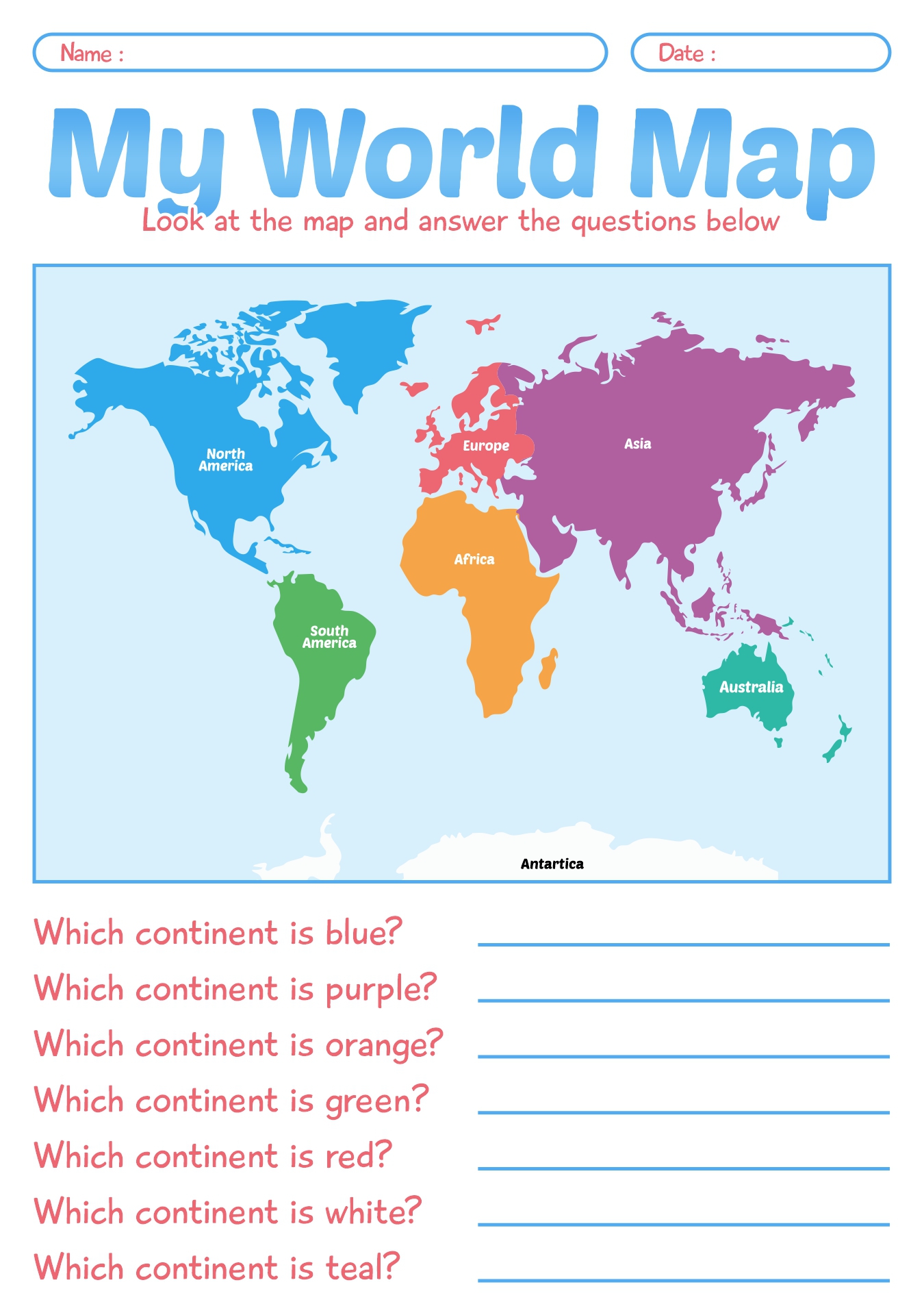 World Map Printable Worksheet for Kids World Map Printable Worksheet for Kids
