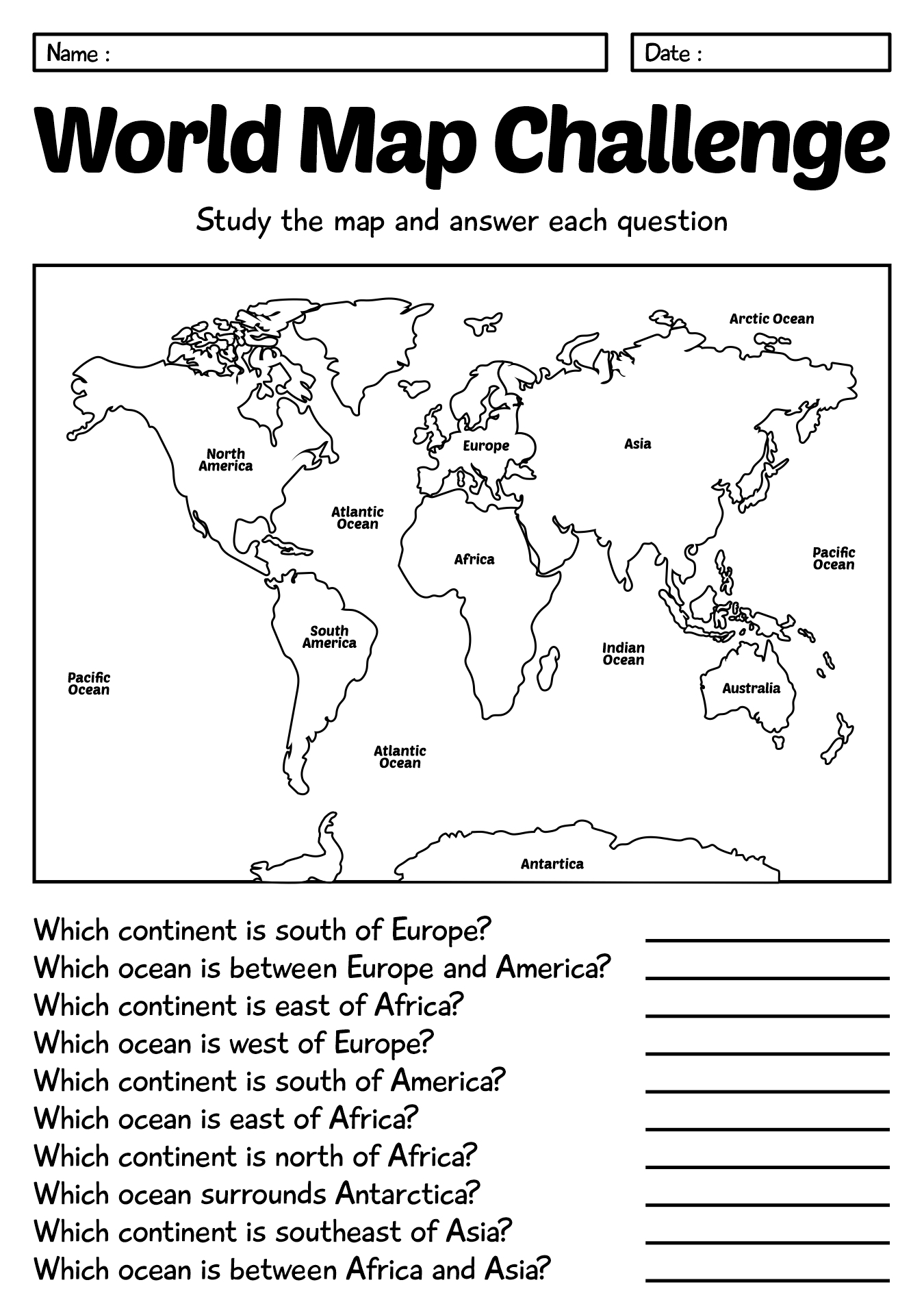 World Map Printable Worksheet for Students World Map Printable Worksheet for Students