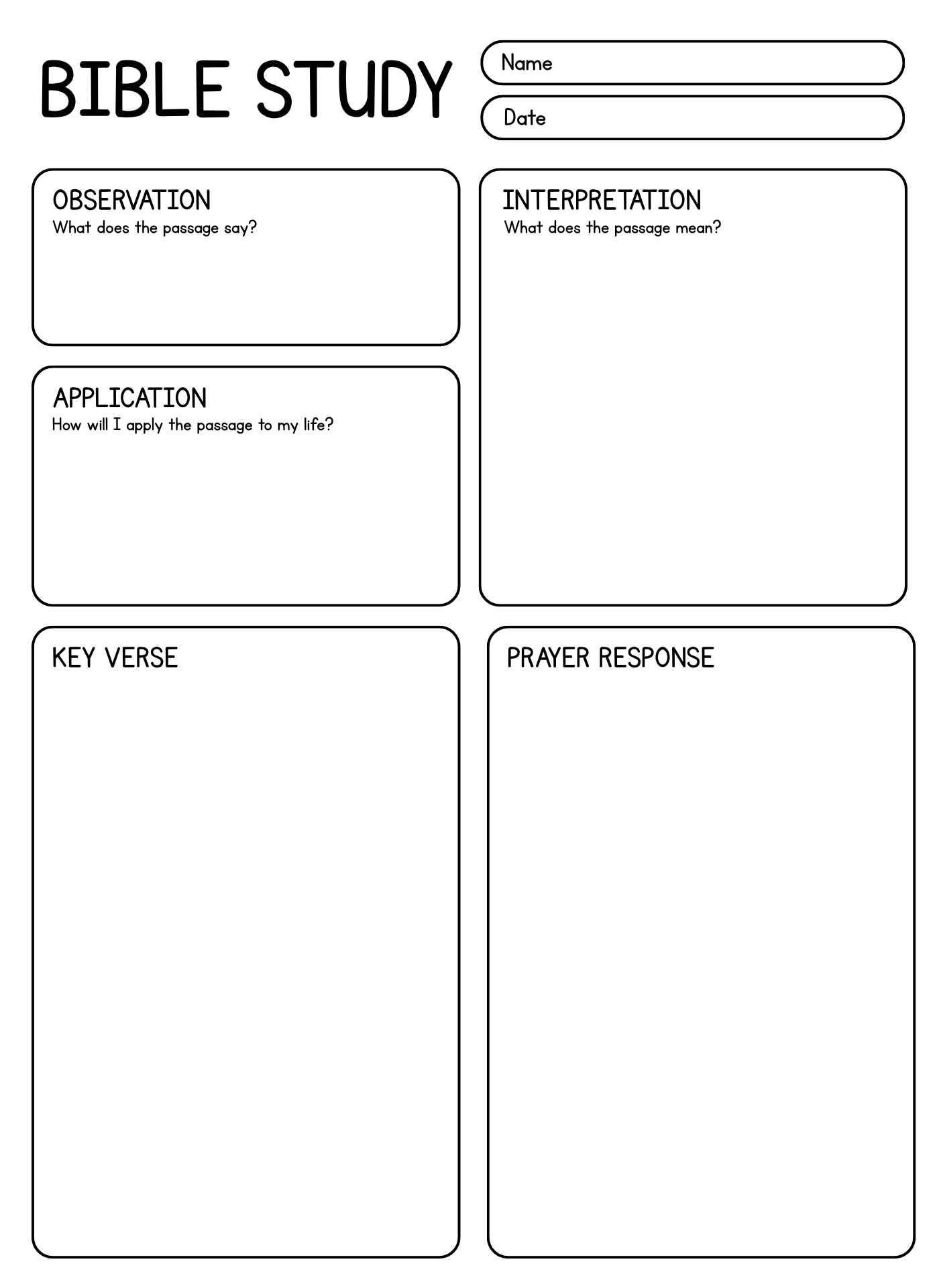 Adult Bible Study Printable Worksheets