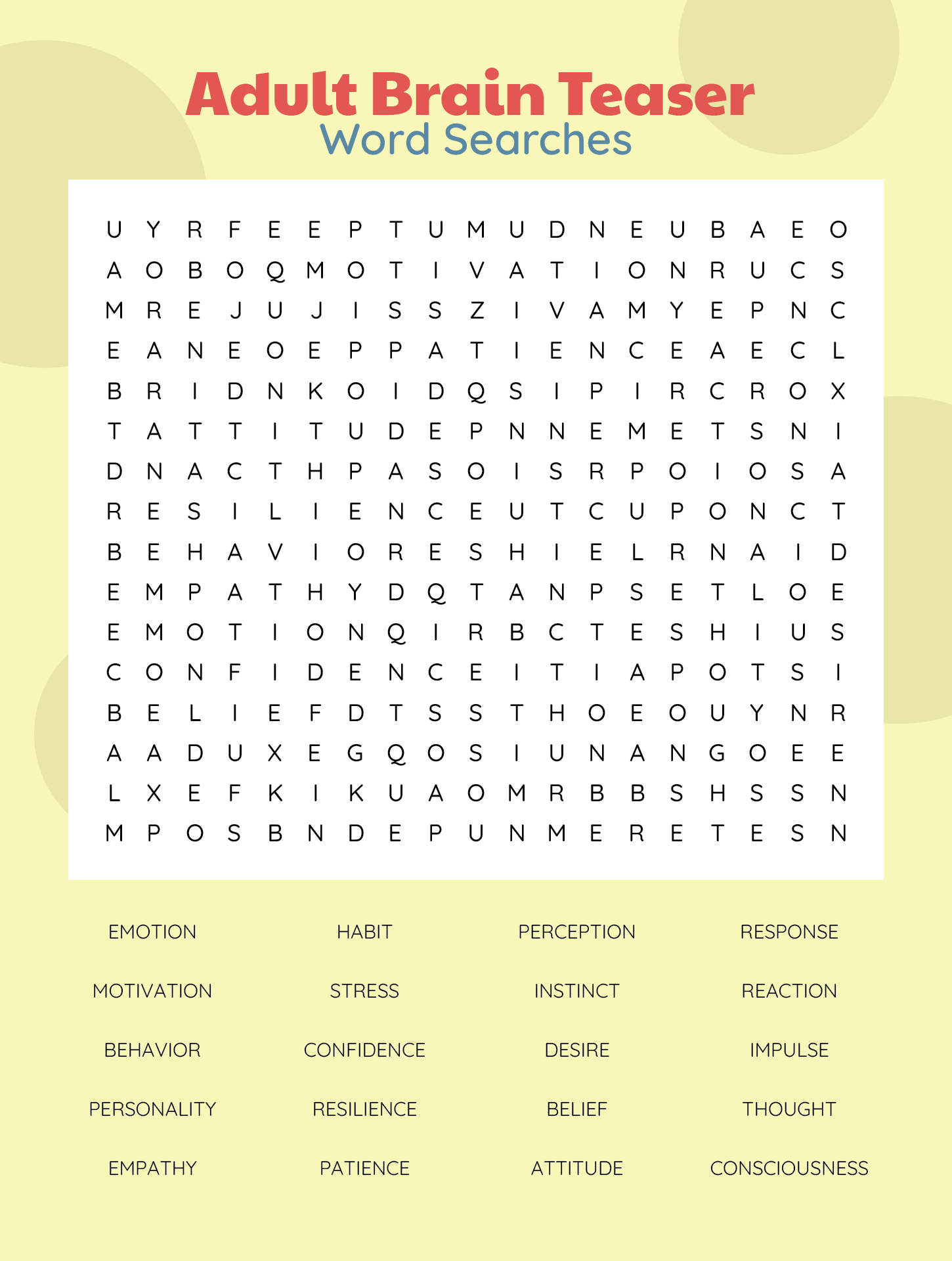 Adult Brain Teaser Word Searches Adult Brain Teaser Word Searches