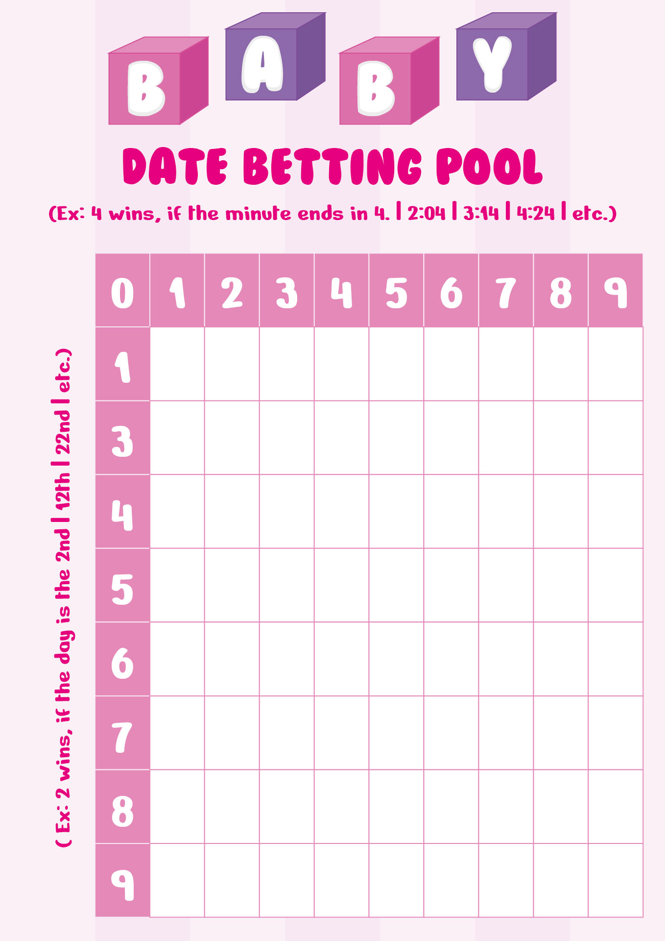 Baby Arrival Date Betting Pool Chart