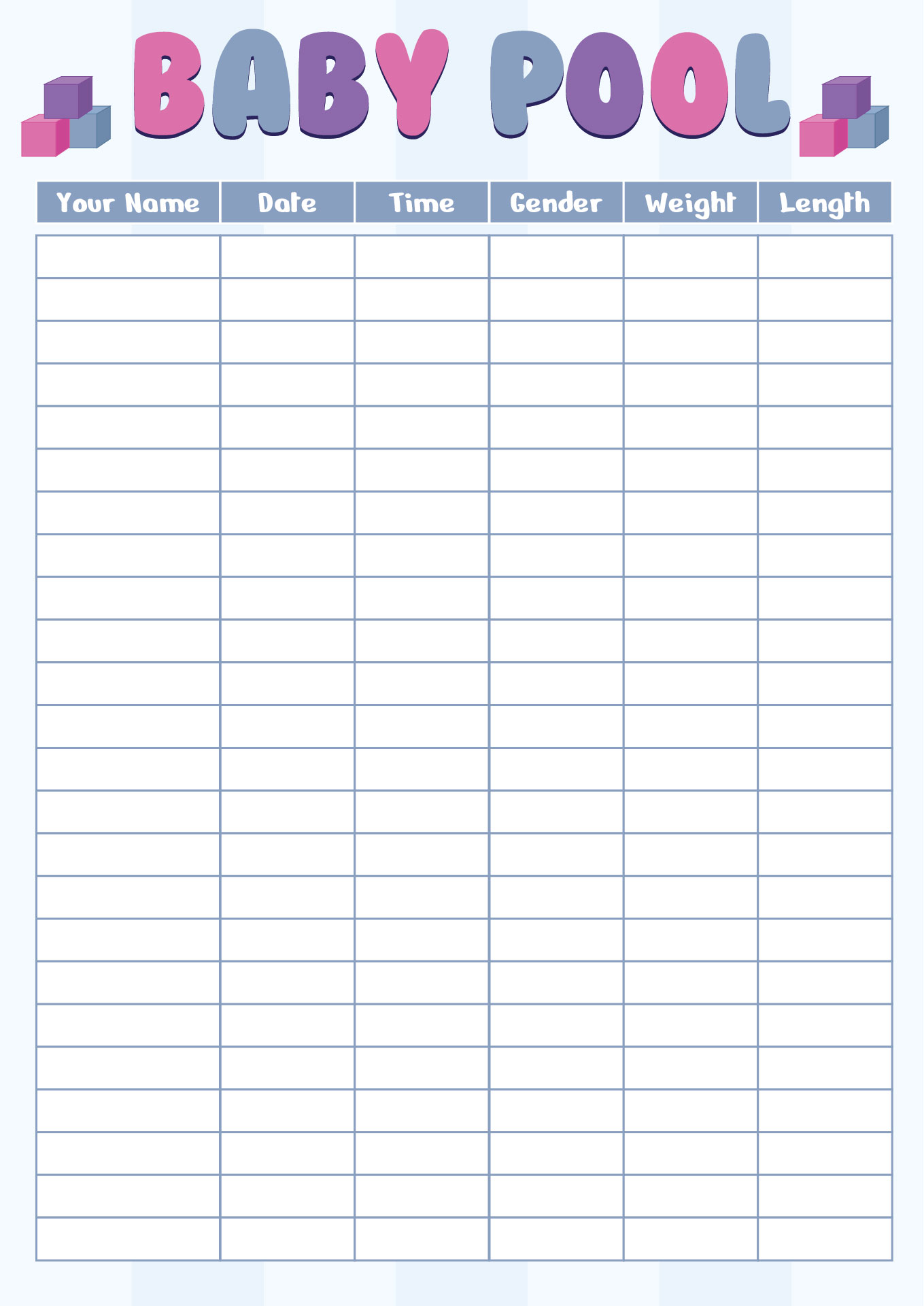 Baby Weight Guessing Game Printable