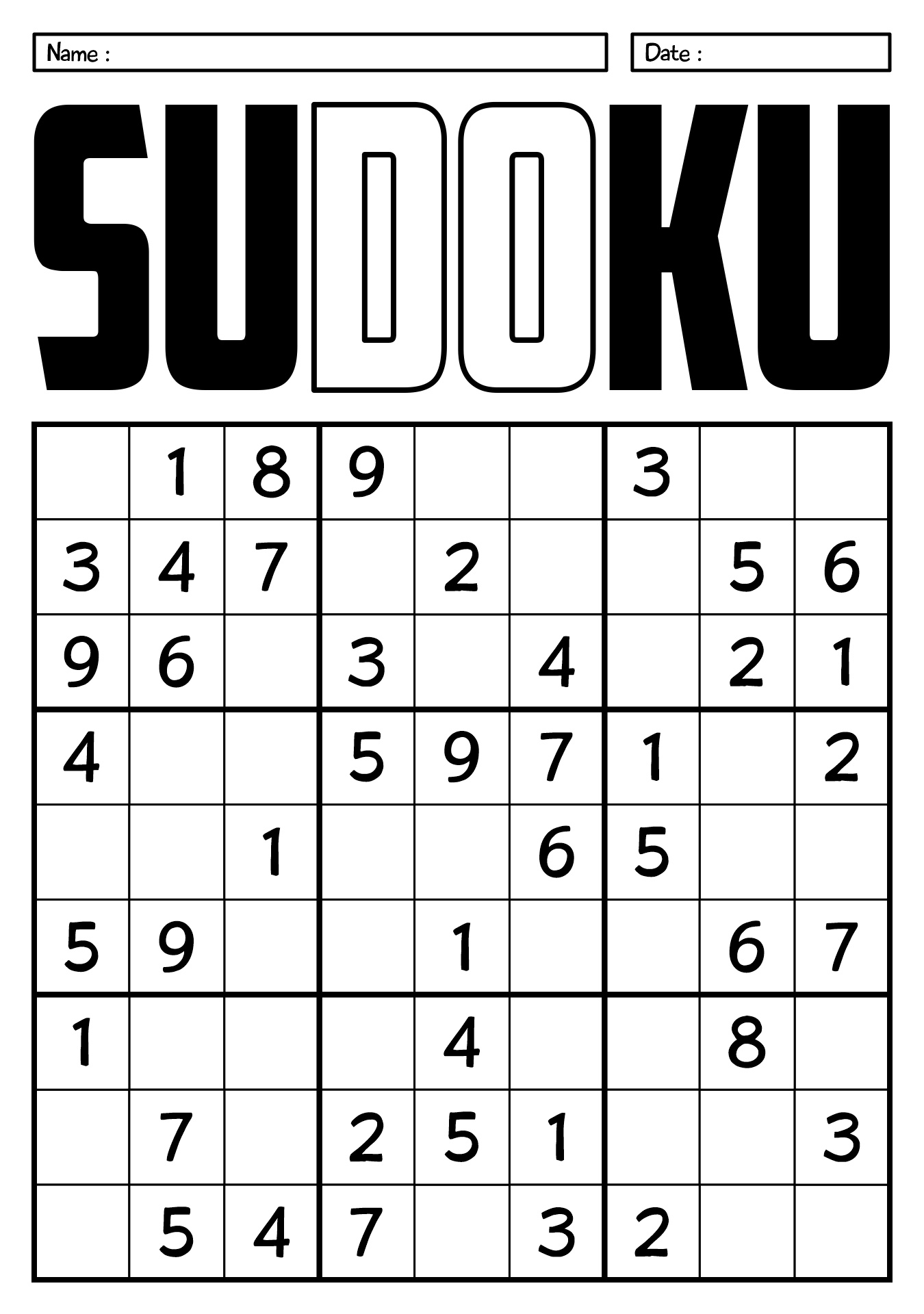 Black and White Sudoku Printable