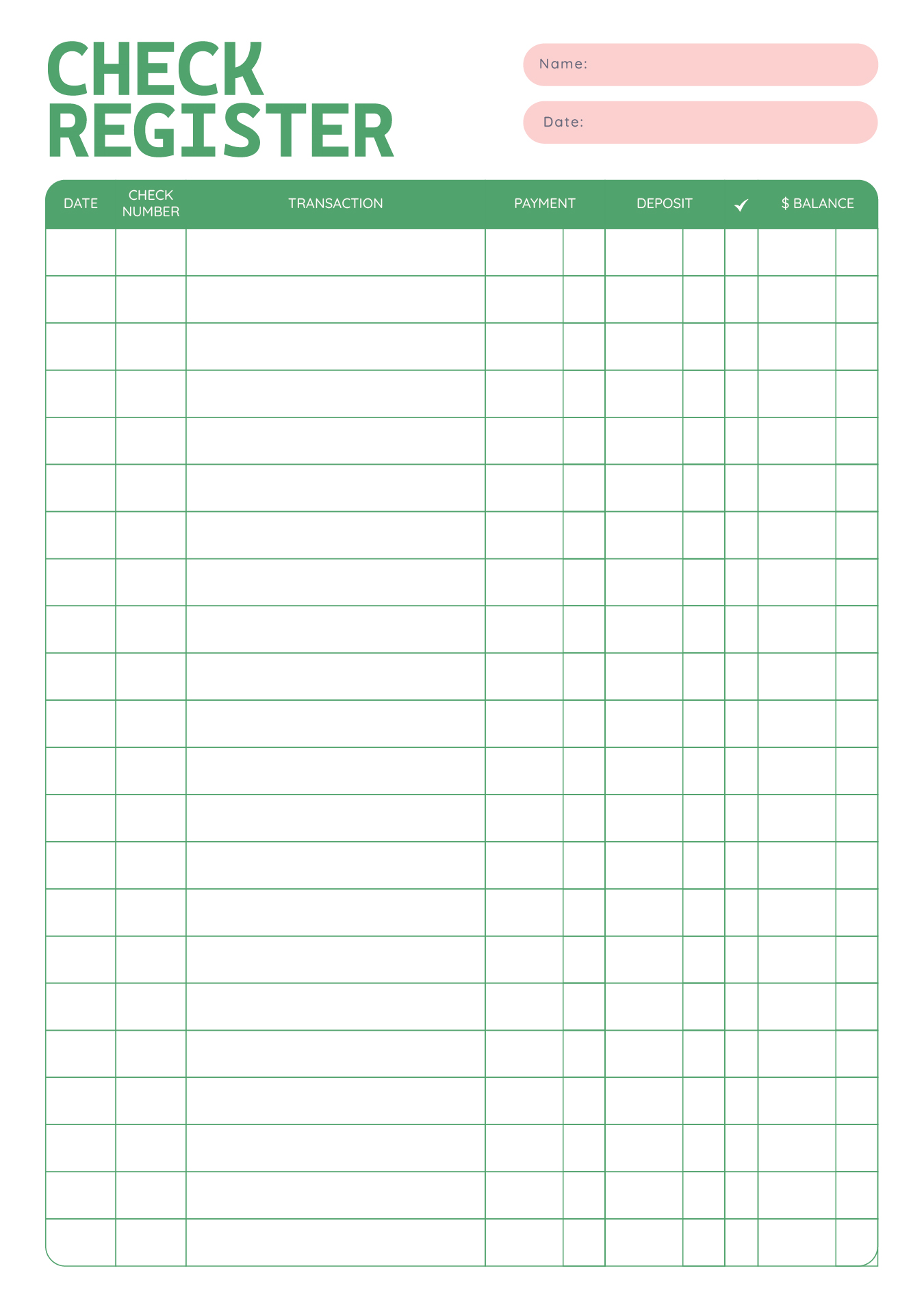 Checkbook Transaction Register Log Printable Checkbook Transaction Register Log Printable