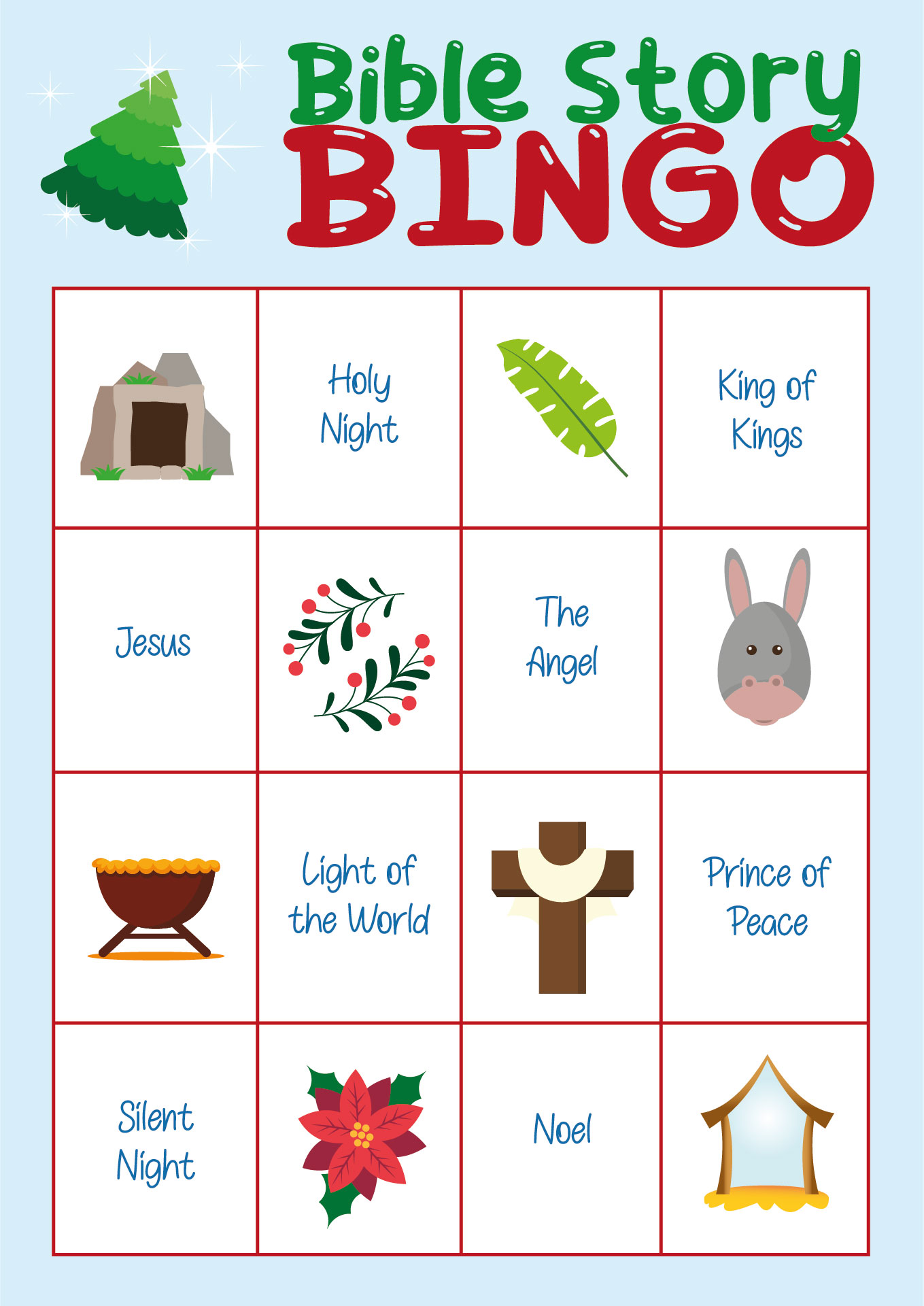 Christmas Bible Story Bingo Game Cards Christmas Bible Story Bingo Game Cards