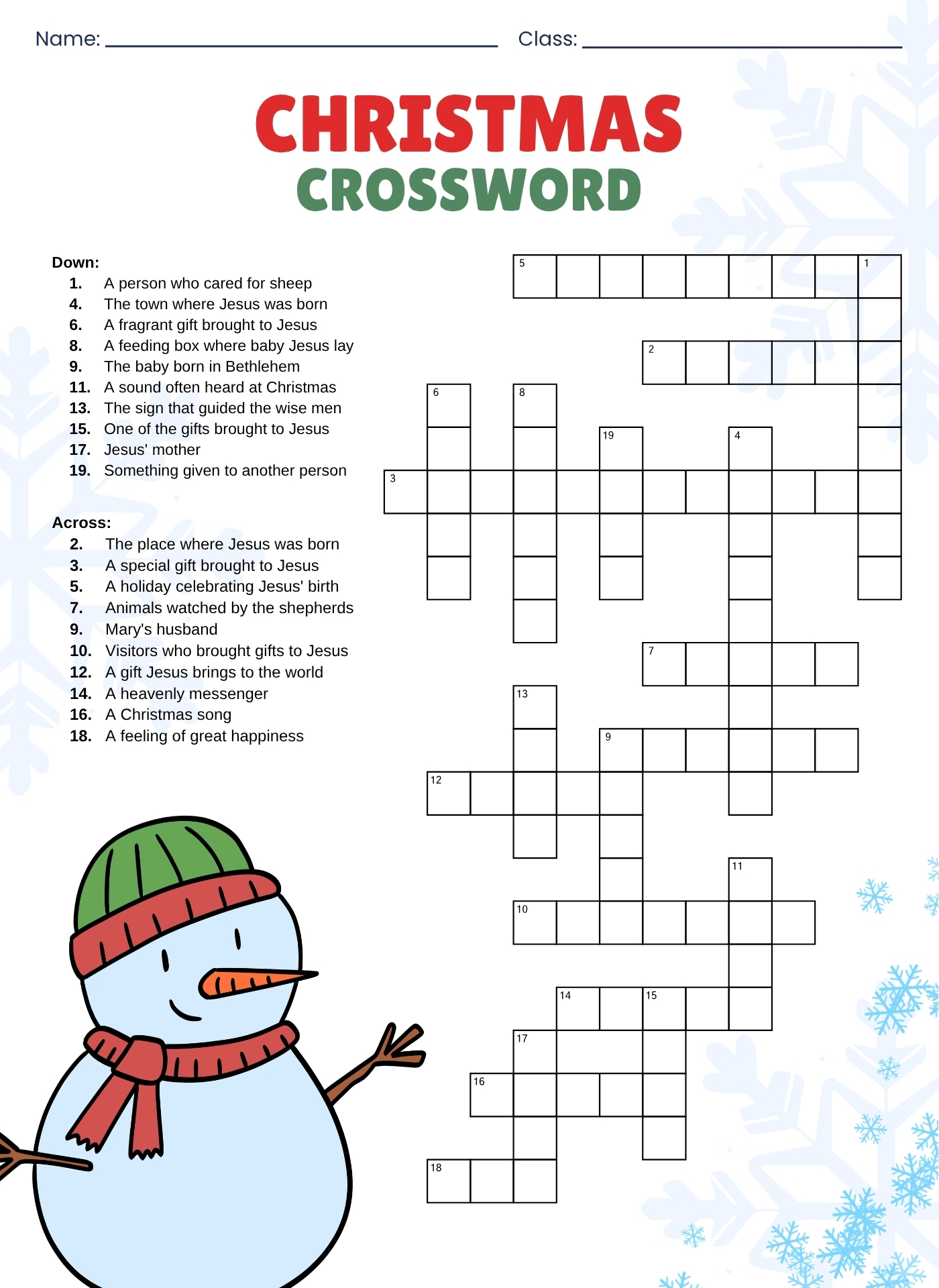 Christmas-Themed Printable Bible Crossword Puzzle