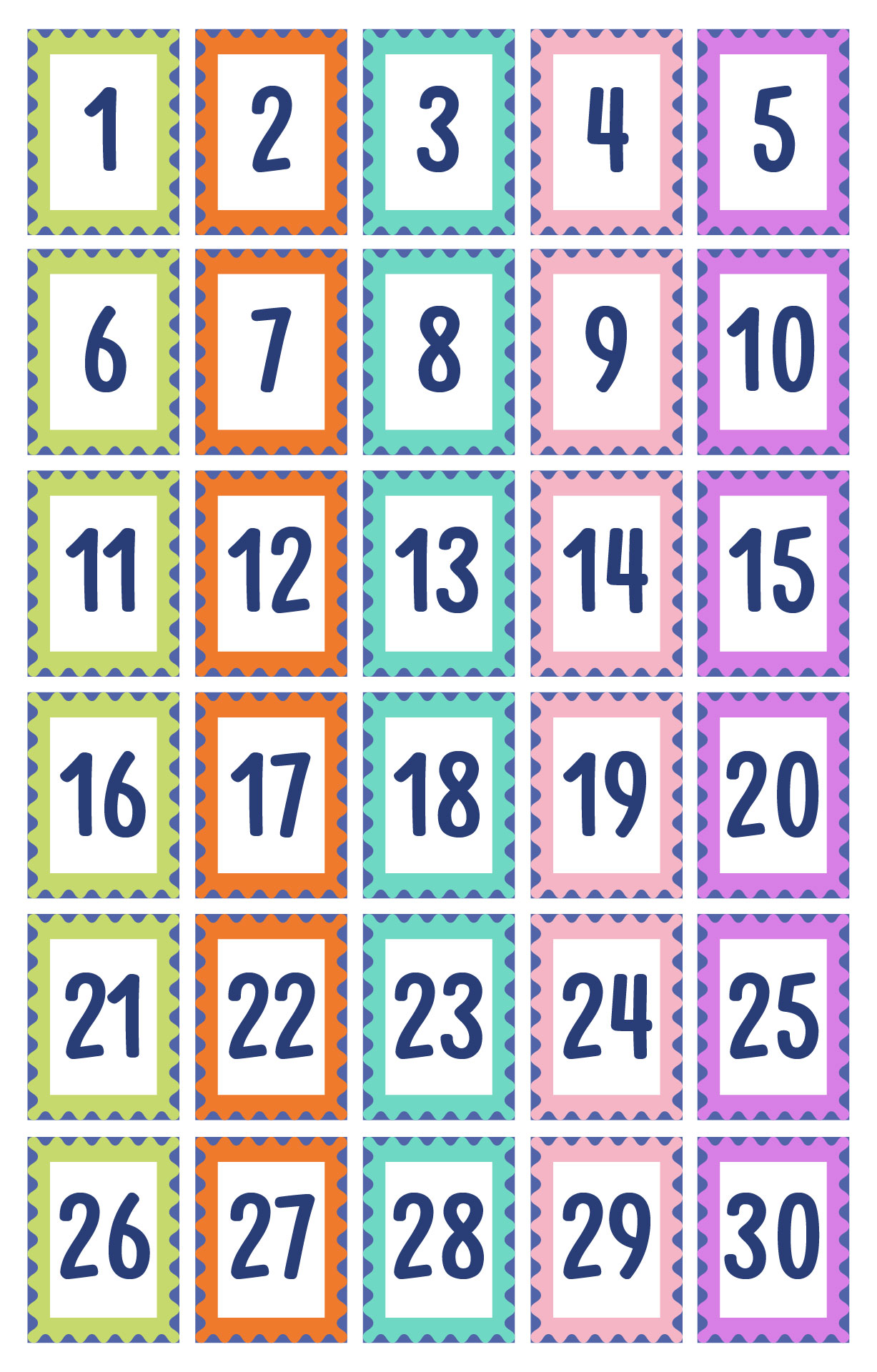 Colorful Printable Numbers 1-30 for Classroom Colorful Printable Numbers 1-30 for Classroom