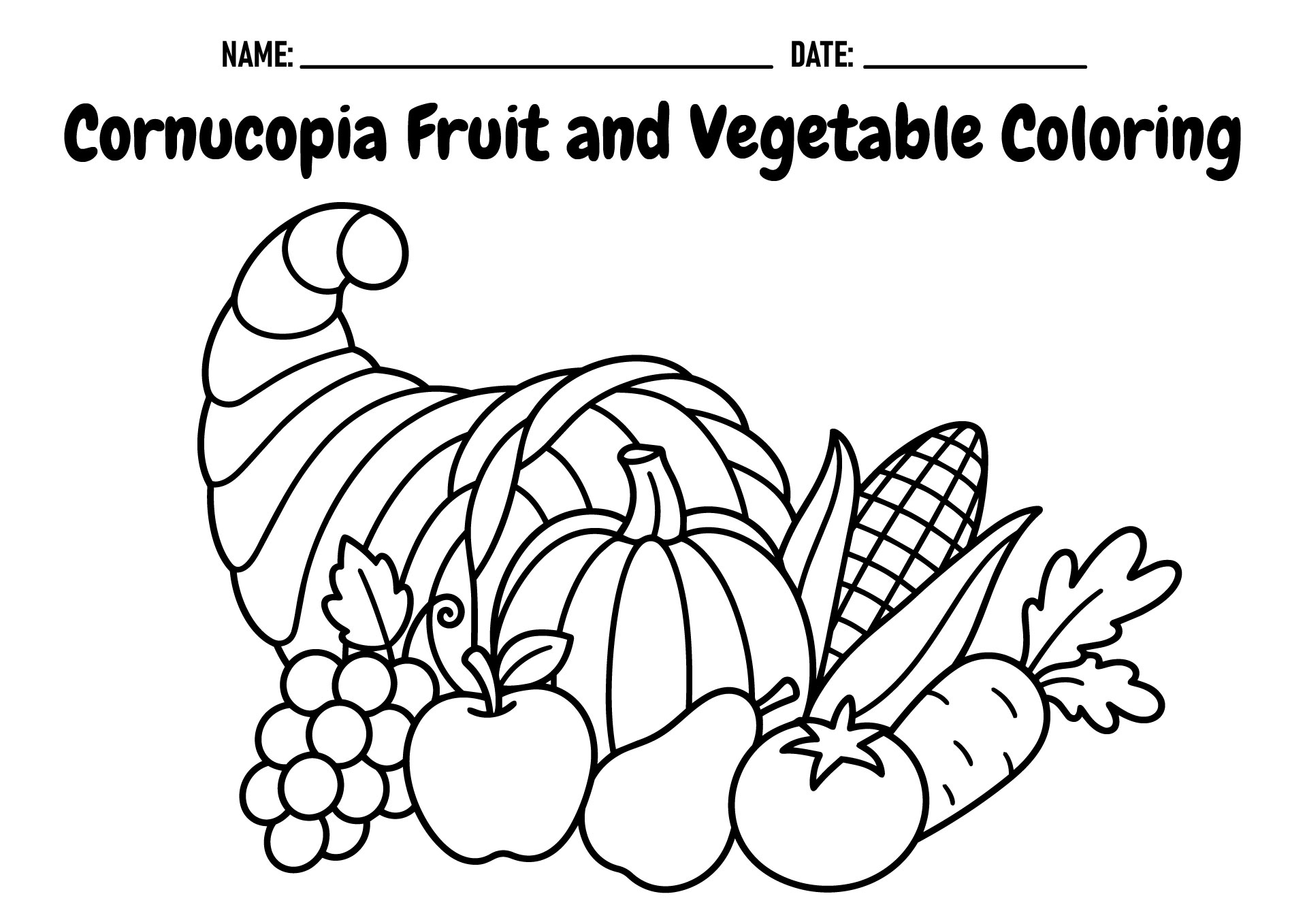 Cornucopia Fruit and Vegetable Coloring Sheets Cornucopia Fruit and Vegetable Coloring Sheets