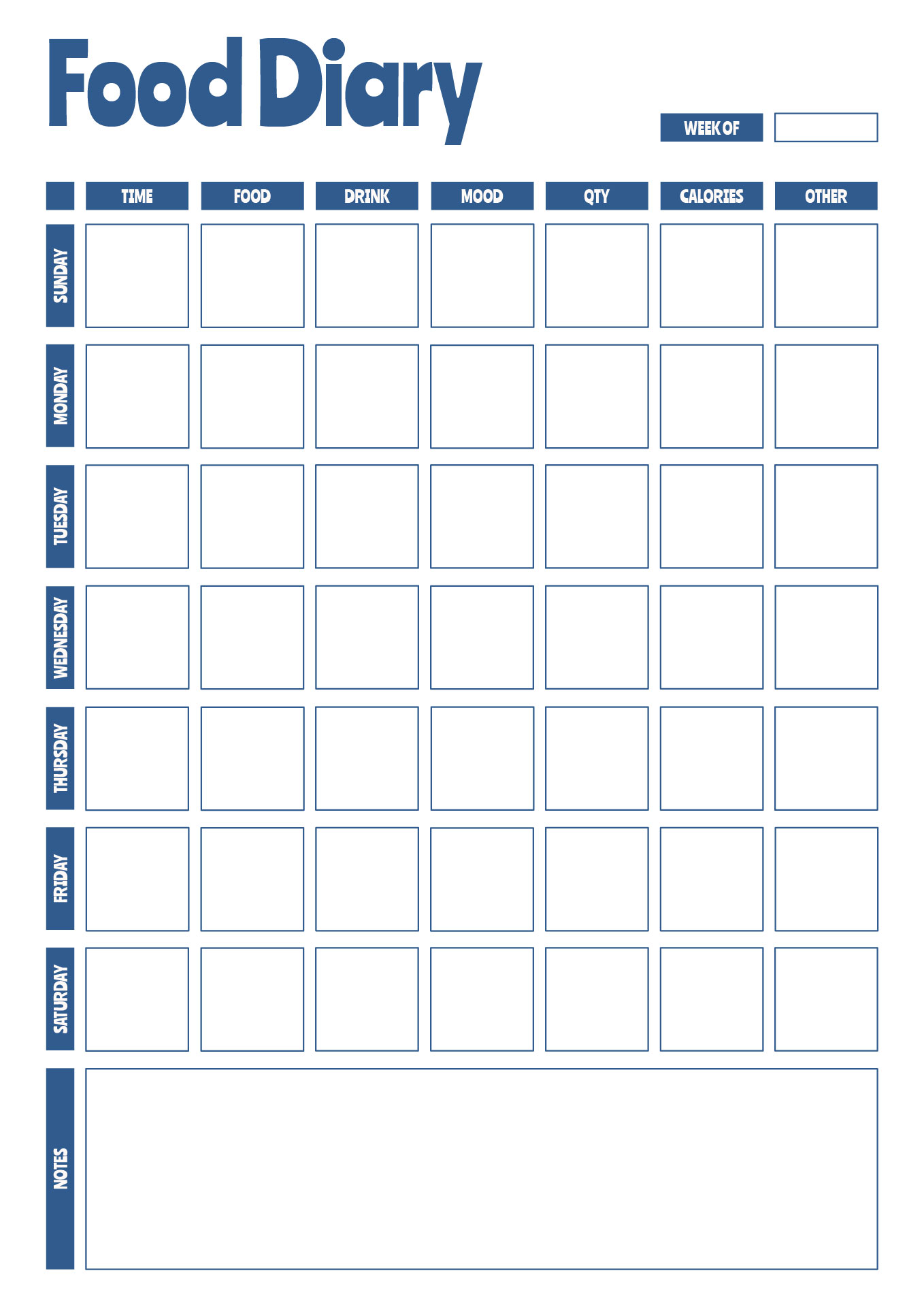 Daily Food Diary for Weight Loss Tracking