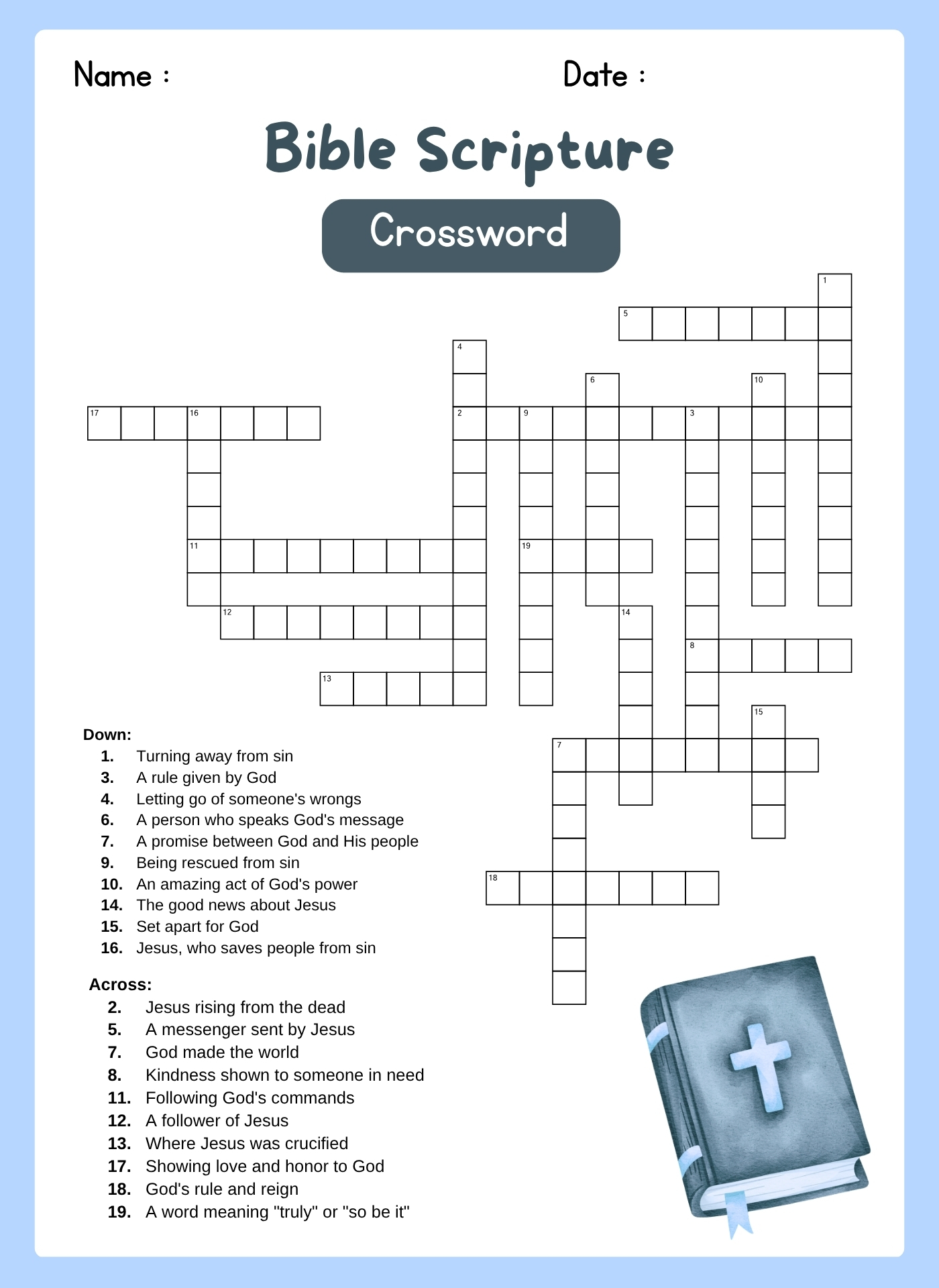 Easy Printable Bible Crossword Puzzle for Beginners