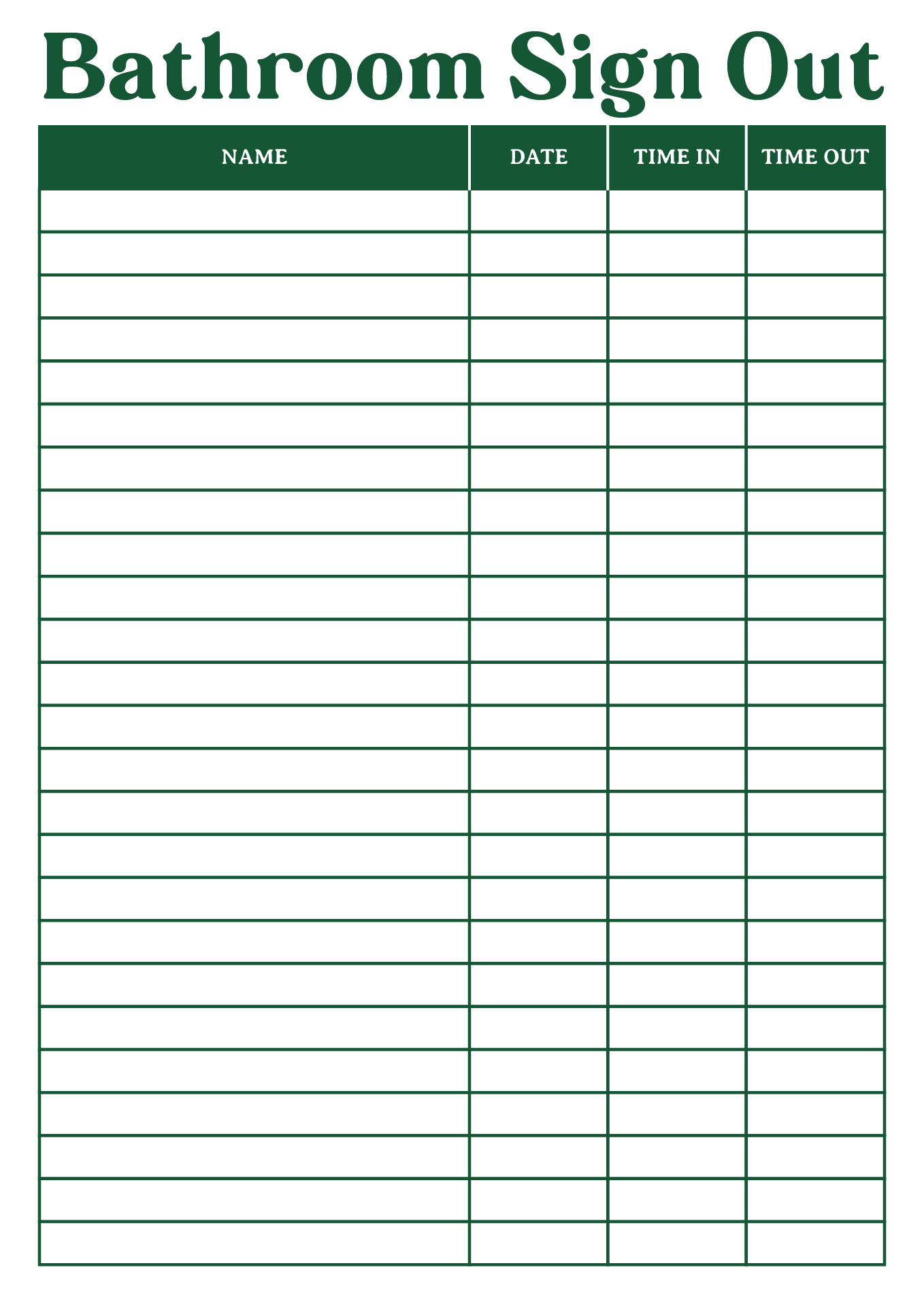 Employee Bathroom Sign Out Sheet Printable Version Employee Bathroom Sign Out Sheet Printable Version