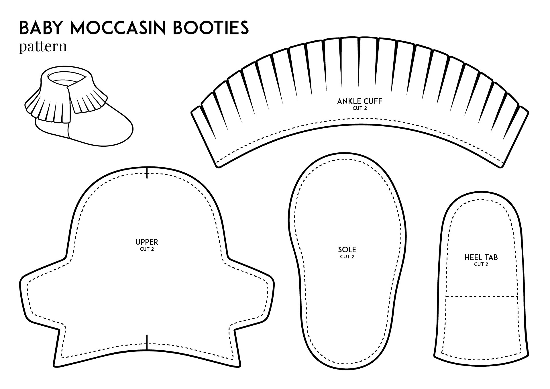 Infant Moccasin Sewing Pattern Printable Infant Moccasin Sewing Pattern Printable