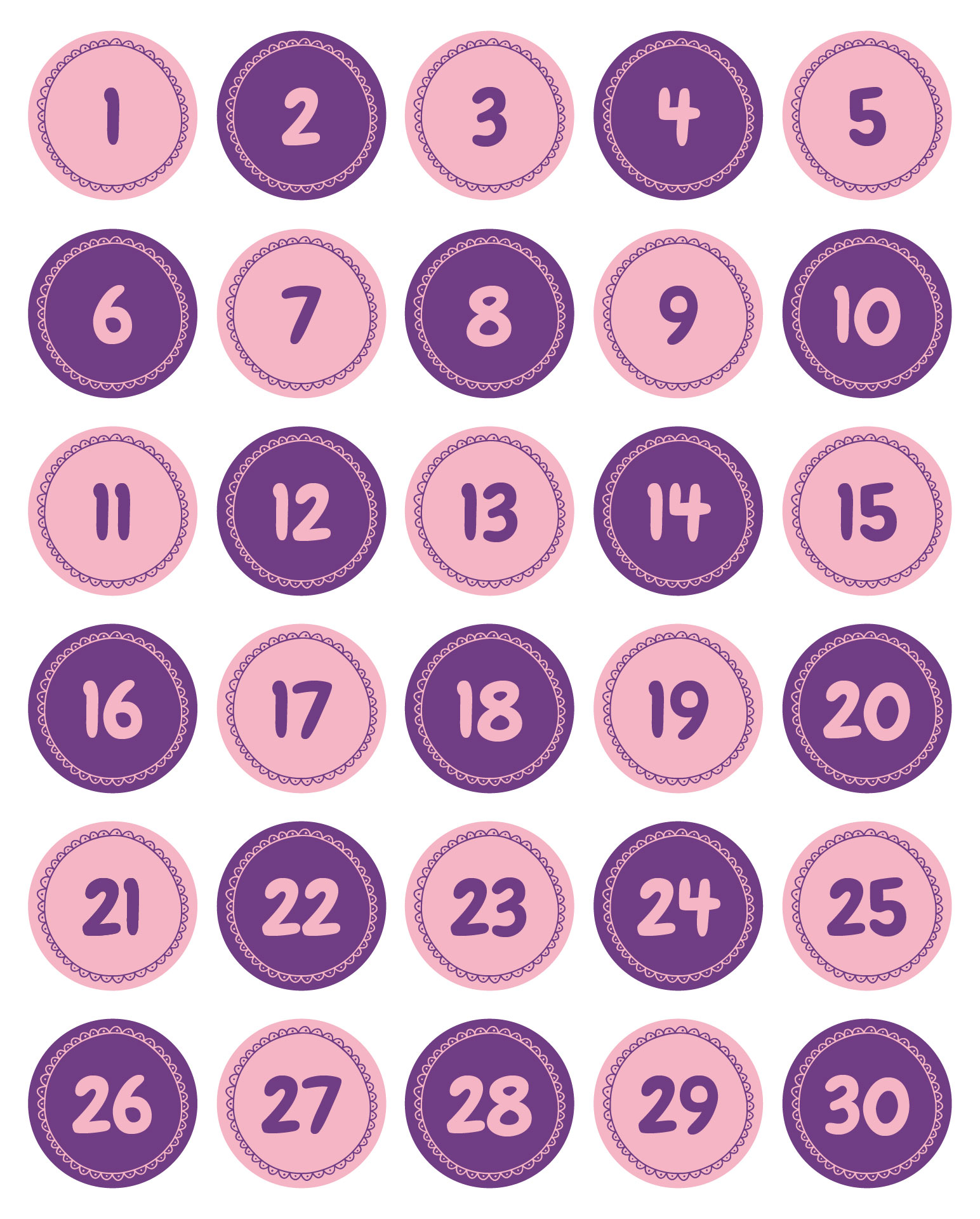 Large Printable Numbers 1-30 for Classroom