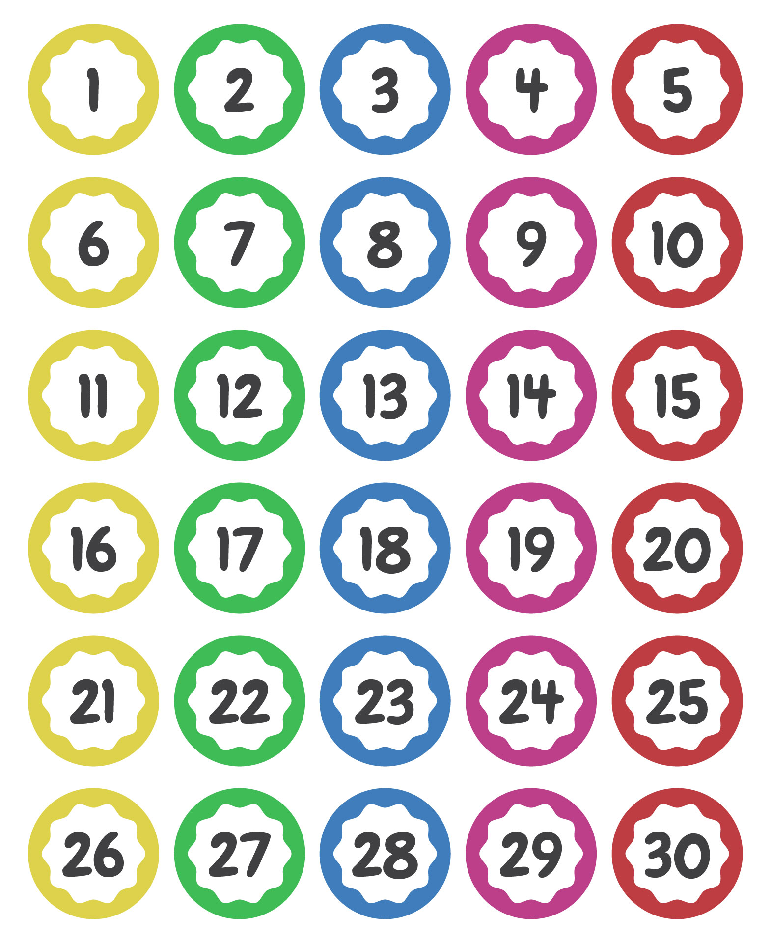 Large Printable Numbers 1-30 Wall Chart