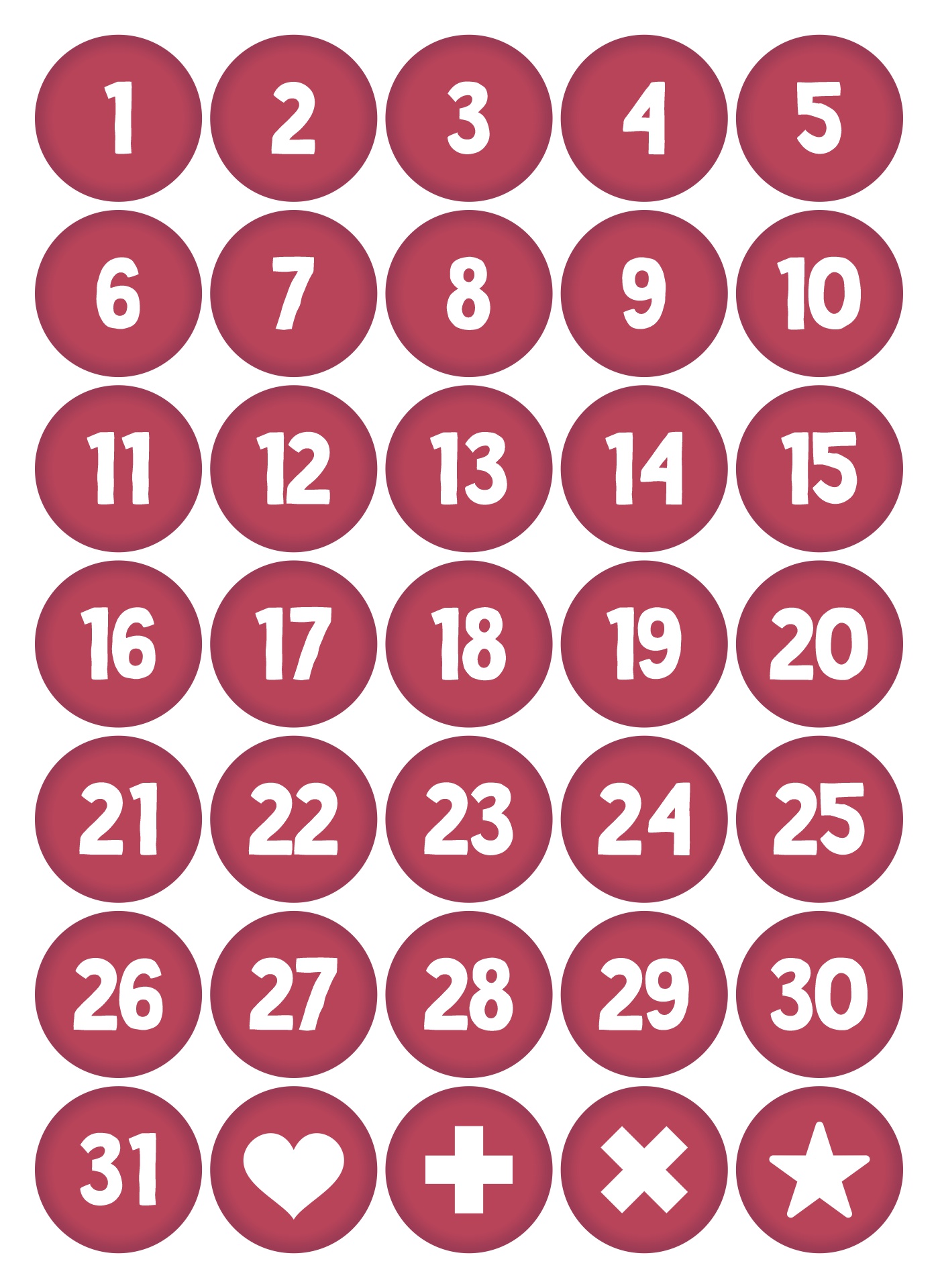Monthly Number Stickers for Calendar