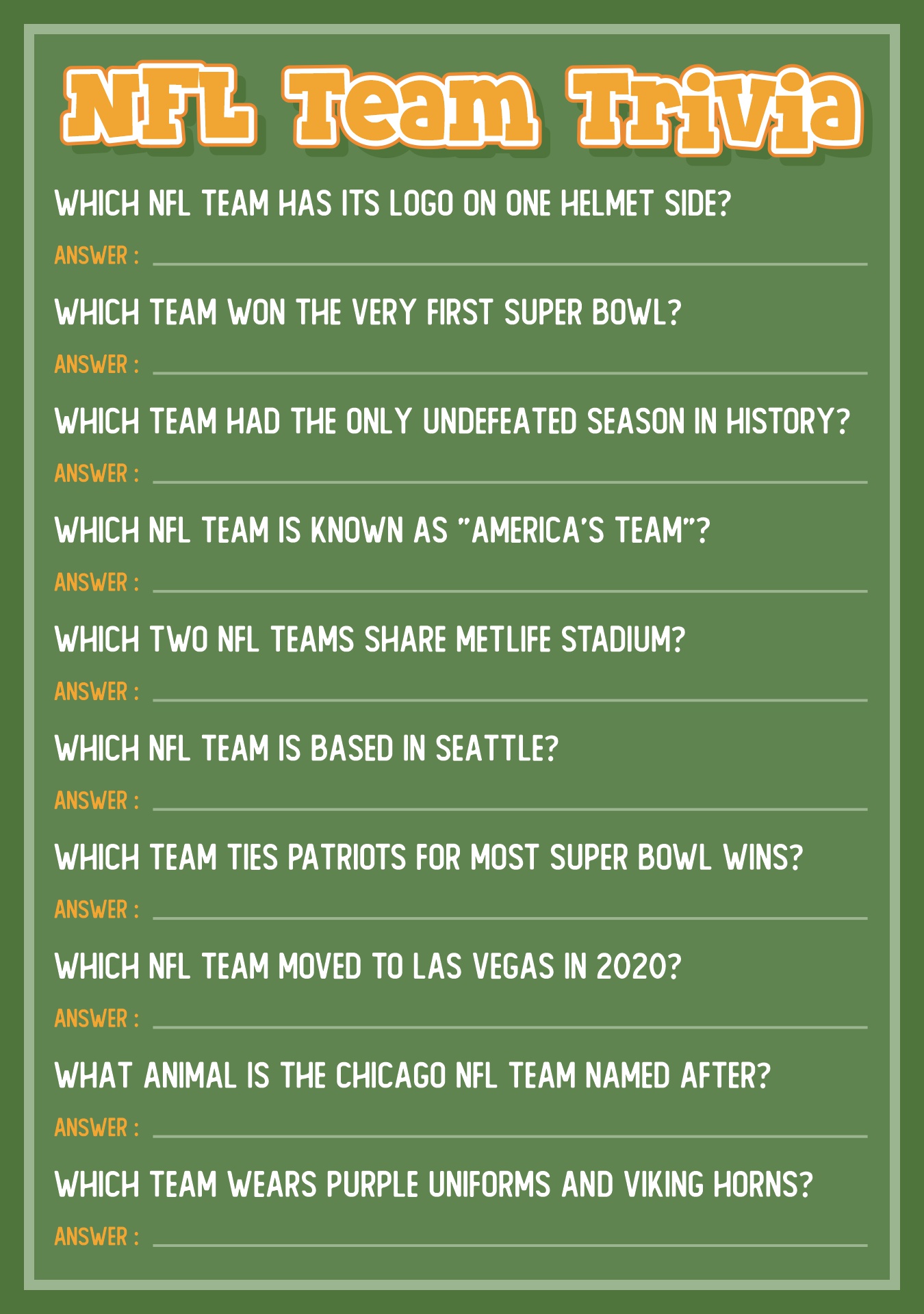 NFL Team Trivia Quizzes