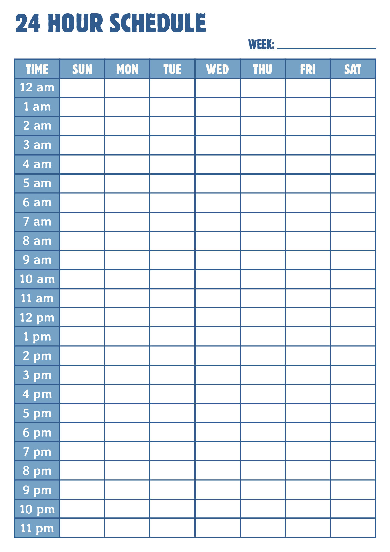 Printable 24-Hour Daily Schedule