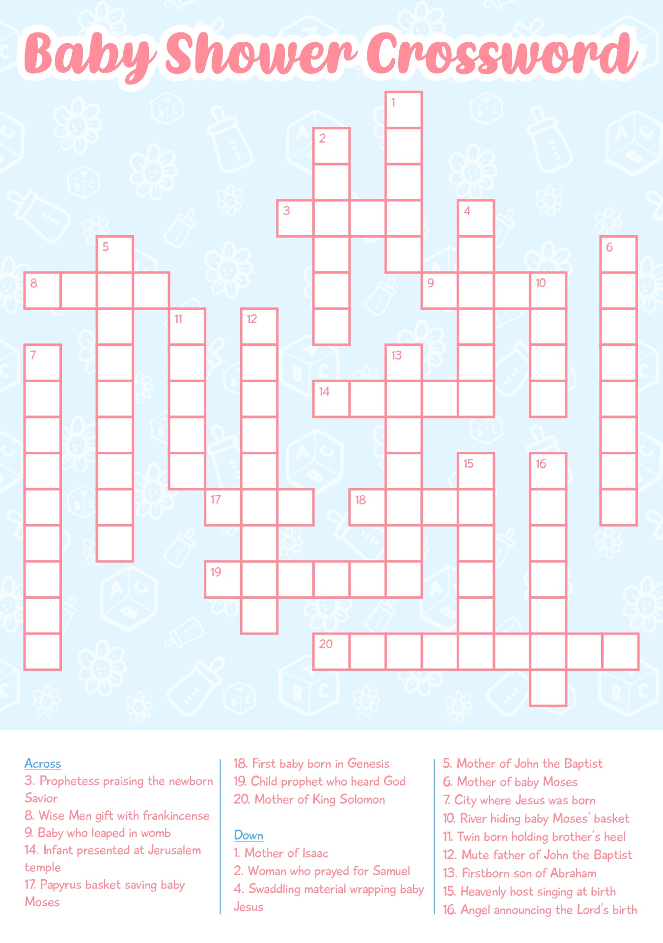 Printable Baby Shower Bible Crossword Puzzles