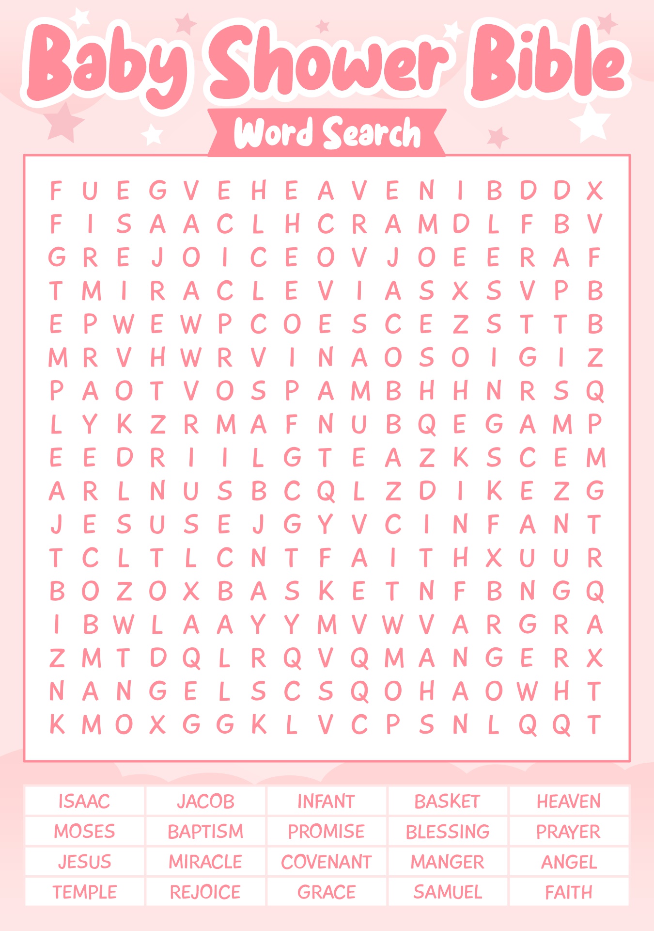 Printable Baby Shower Bible Word Search