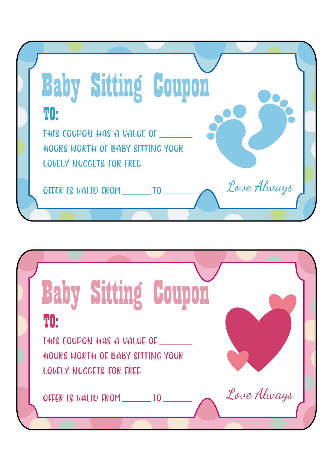 Printable Babysitting Coupon Design