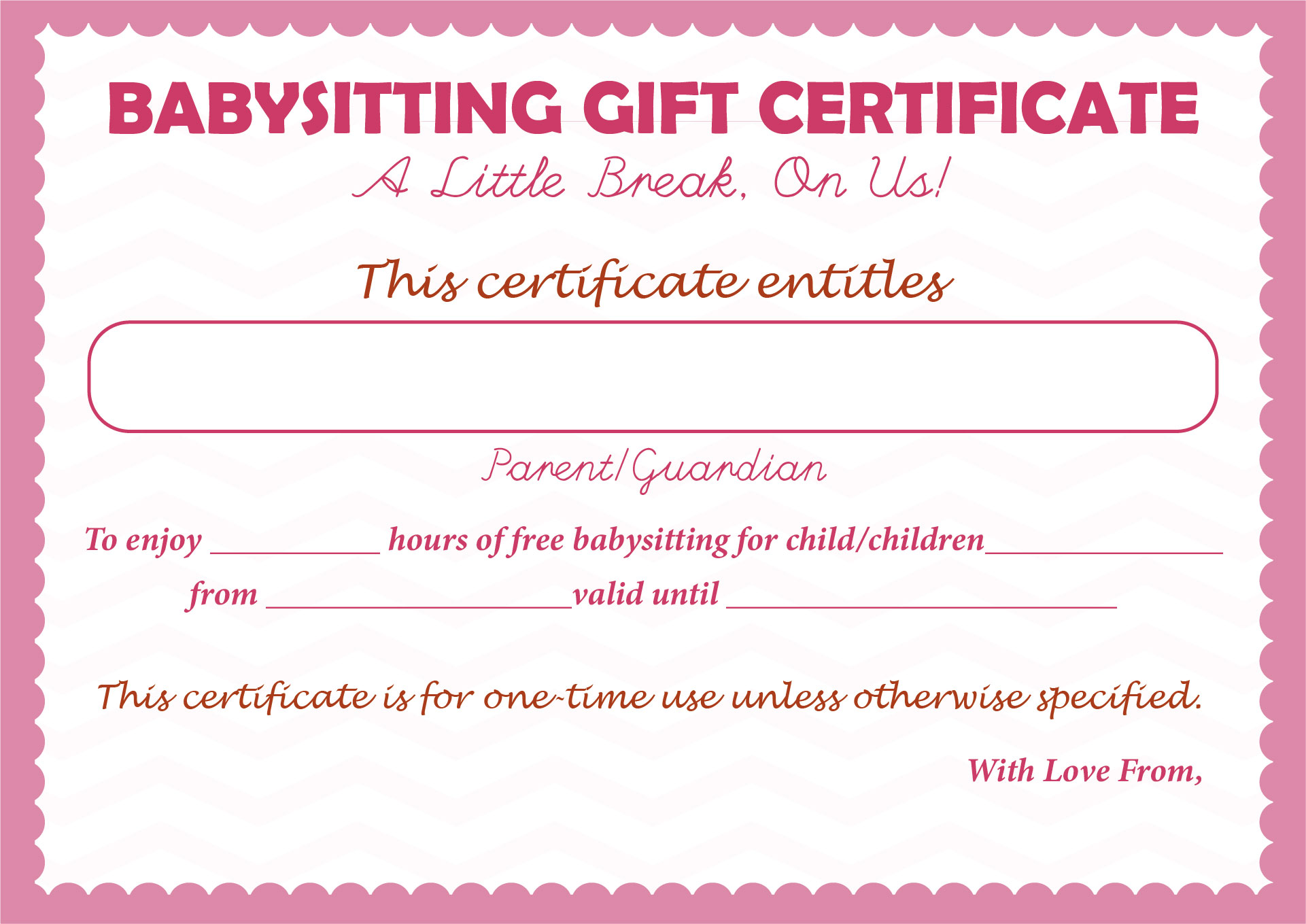 Printable Babysitting Gift Certificate