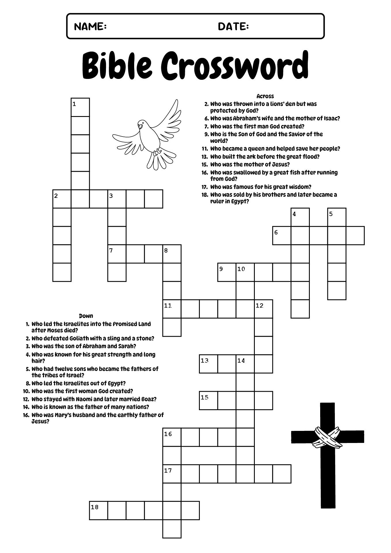 Printable Bible Characters Crossword Puzzles
