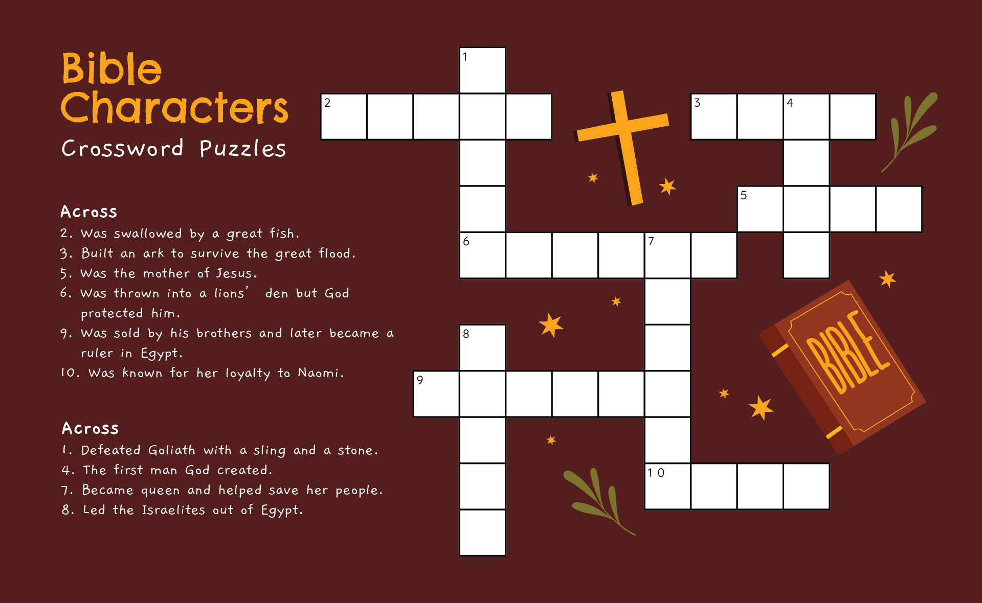 Printable Bible Characters Crossword Puzzles