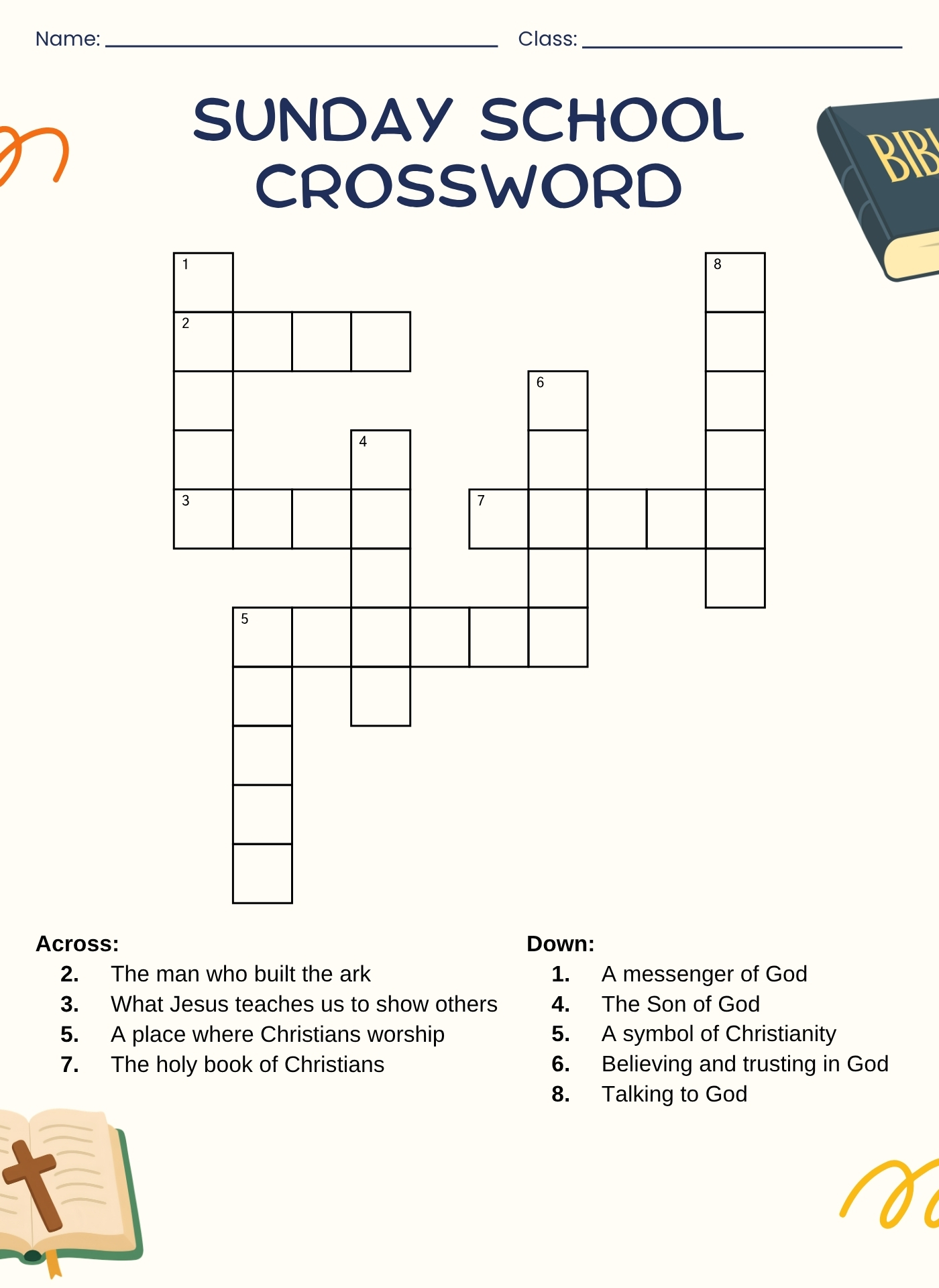 Printable Bible Crossword Puzzle for Sunday School