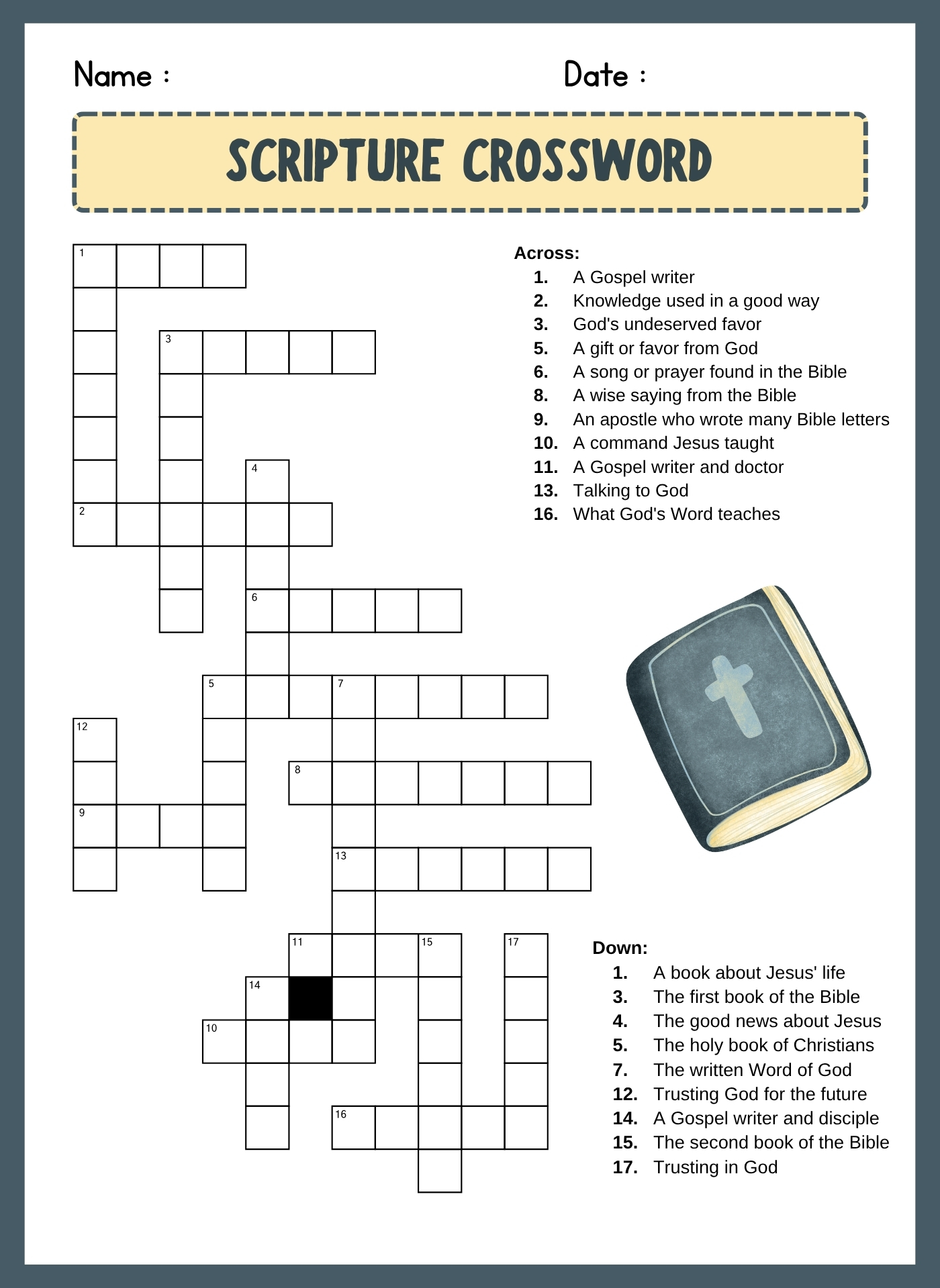 Printable Bible Crossword Puzzle for Youth Groups