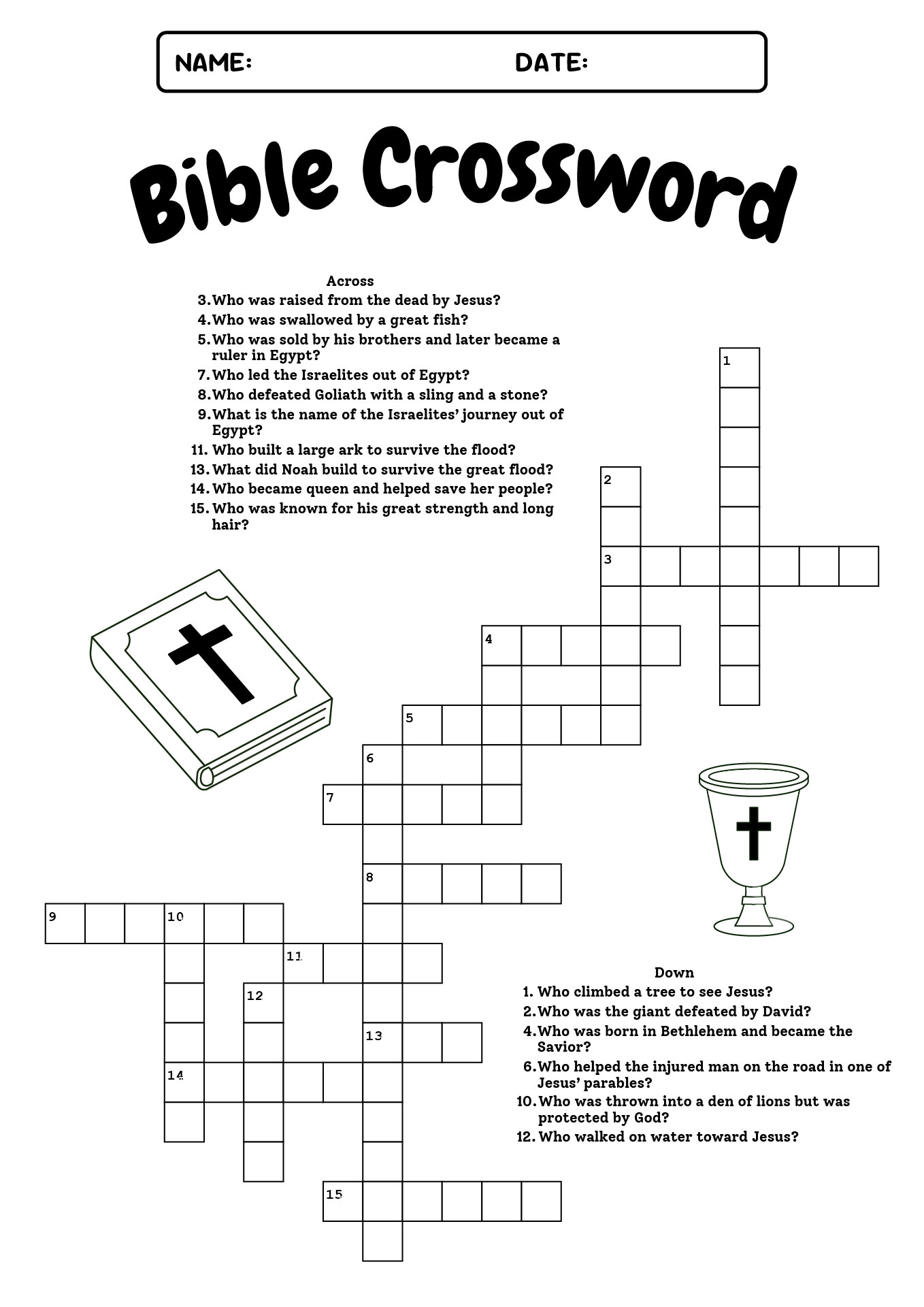 Printable Bible Stories Crossword Puzzles