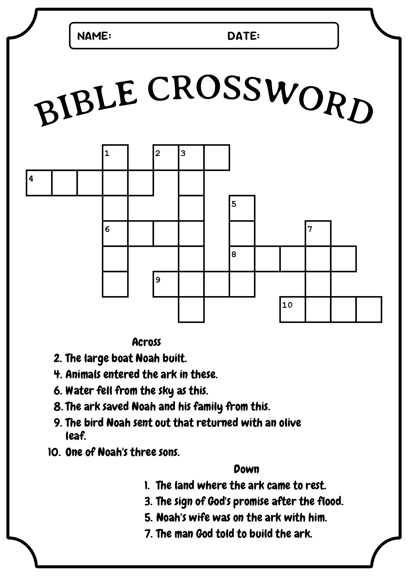 Printable Bible Story Crossword Puzzles