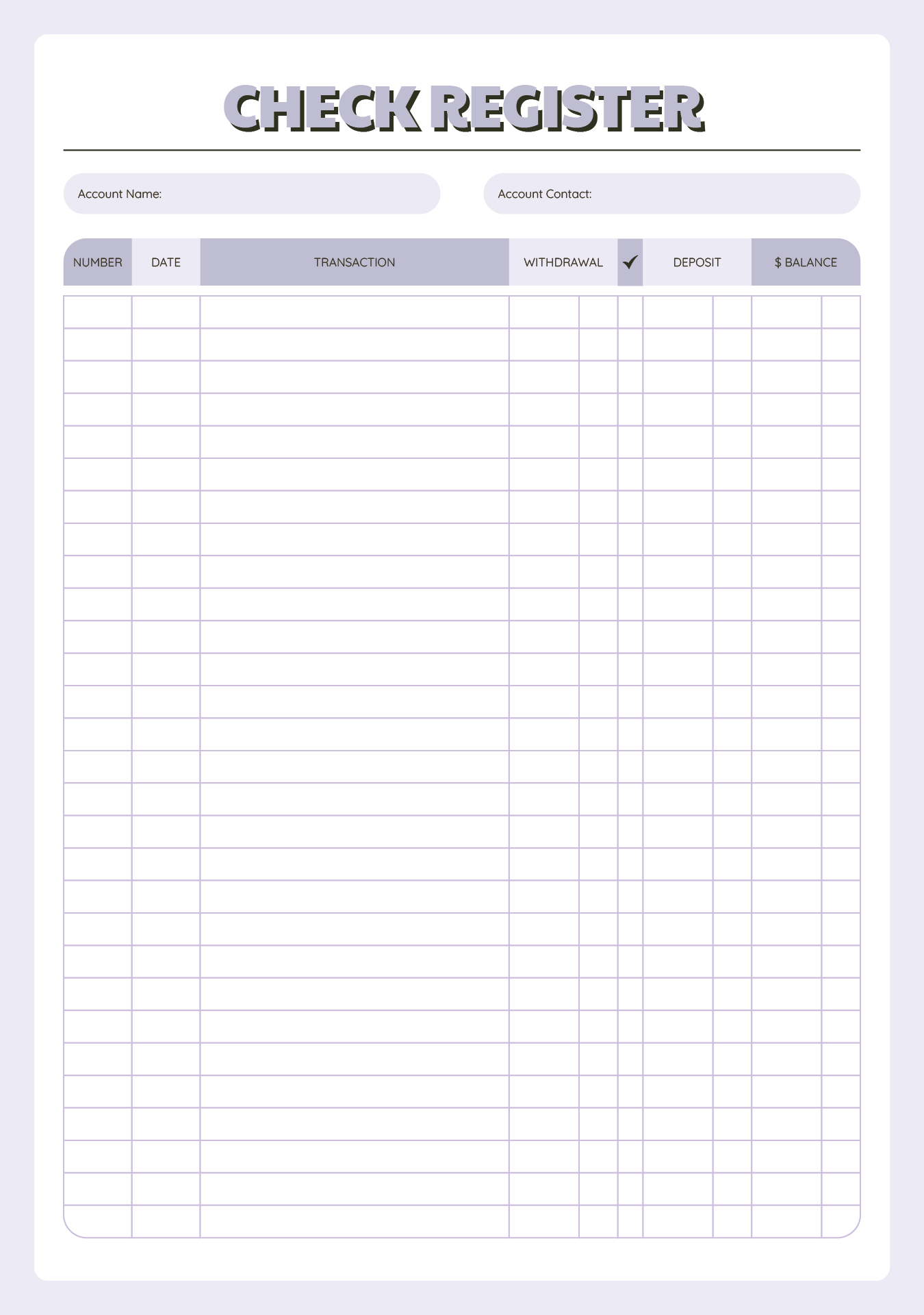 Printable Checkbook Balance Sheet Printable Checkbook Balance Sheet