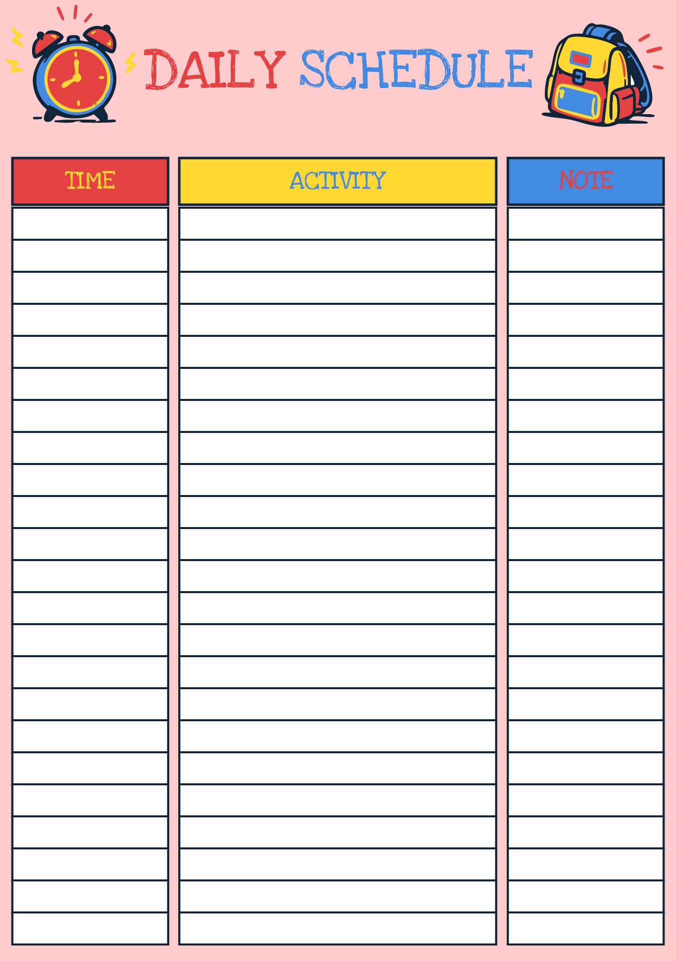 Printable Childrens Daily Schedule Planner