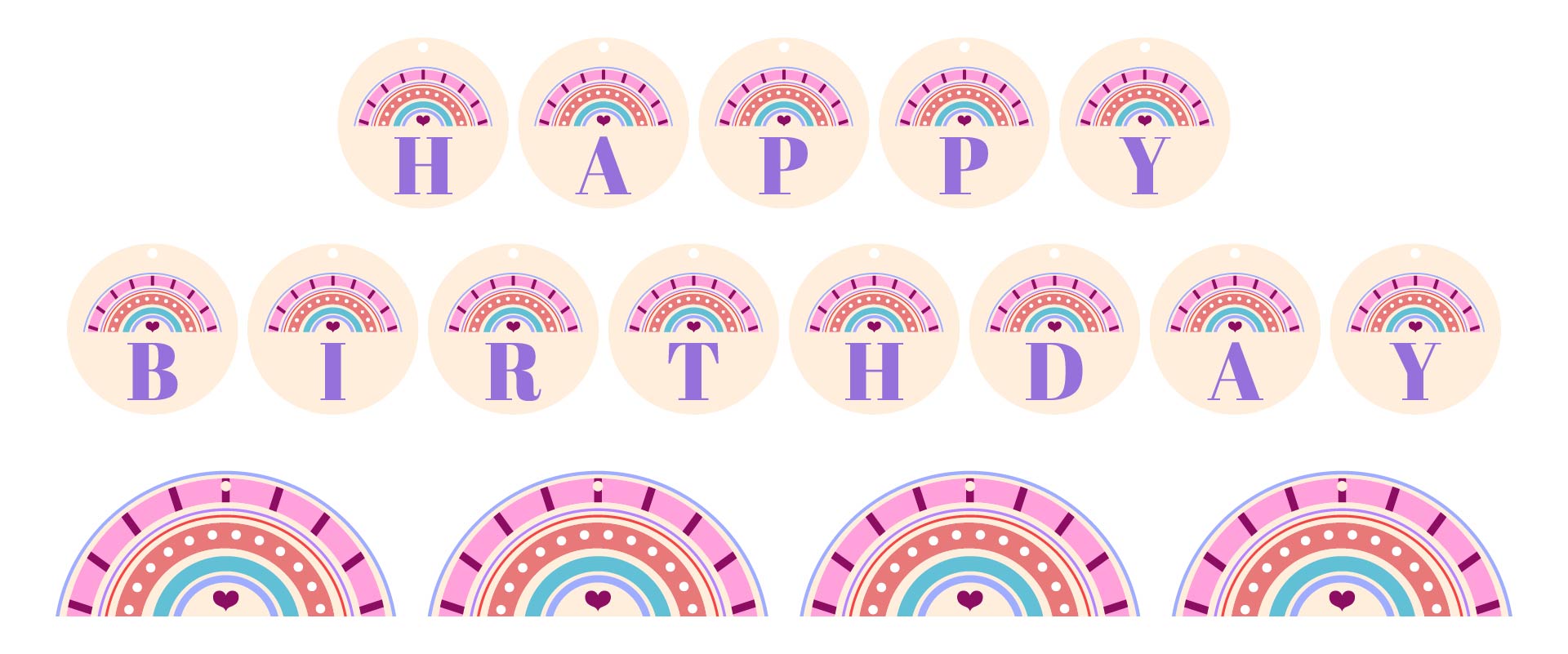 Printable Circle Banner Happy Birthday Rainbow Colors Printable Circle Banner Happy Birthday Rainbow Colors