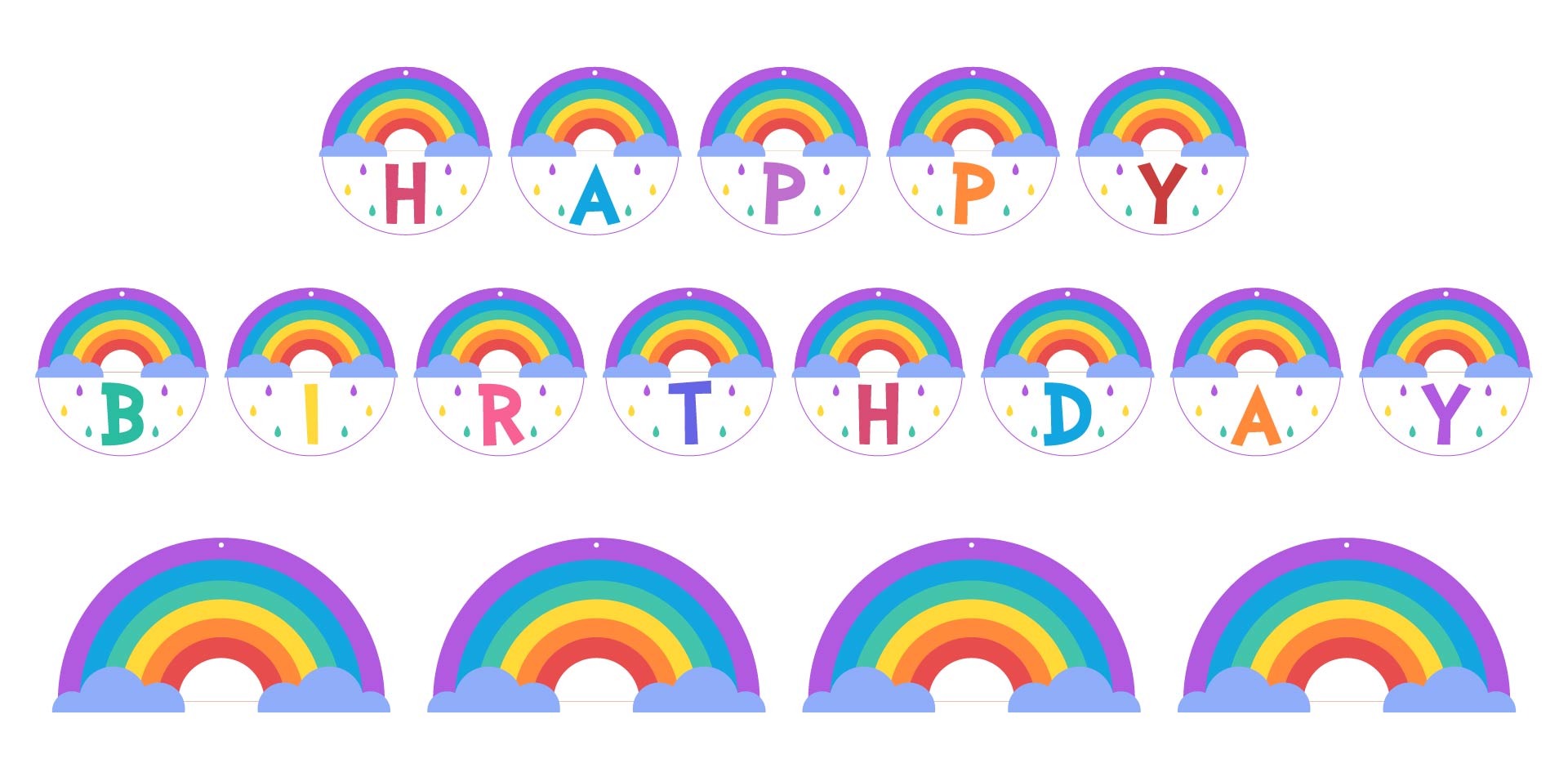 Printable Circle Banner Happy Birthday Rainbow Theme Printable Circle Banner Happy Birthday Rainbow Theme