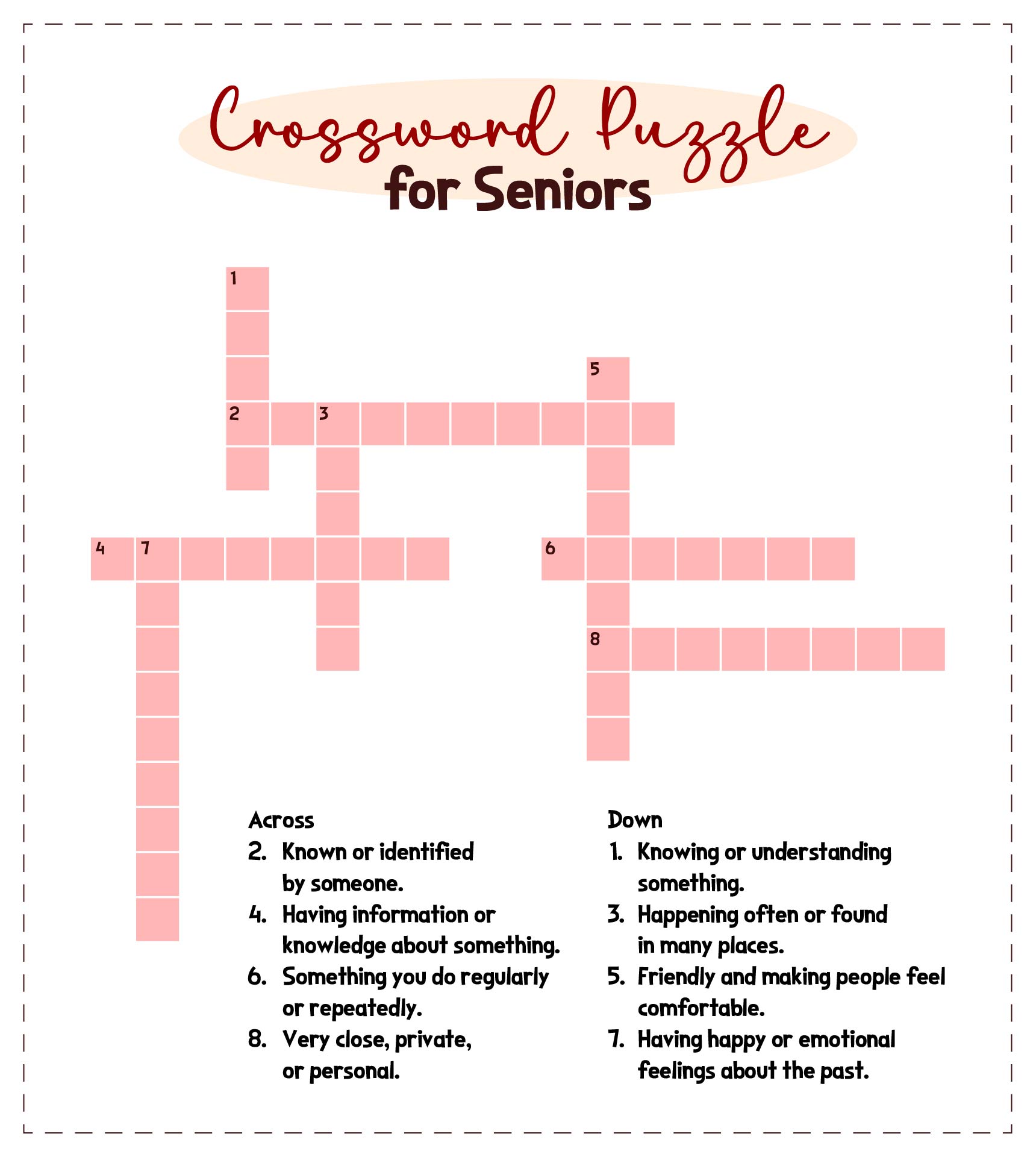 Printable Crossword Puzzles for Seniors Printable Crossword Puzzles for Seniors
