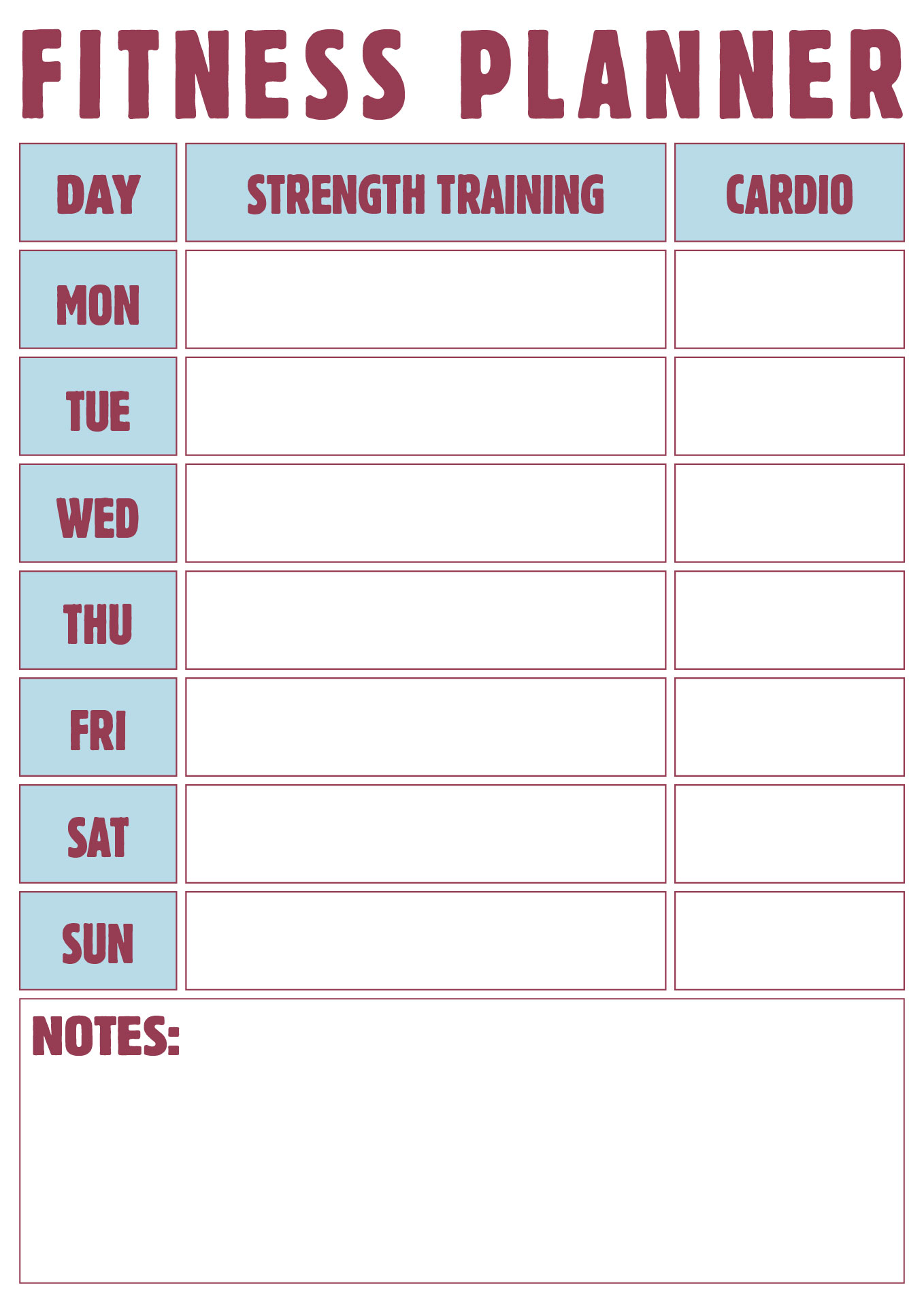 Printable Fitness Planner