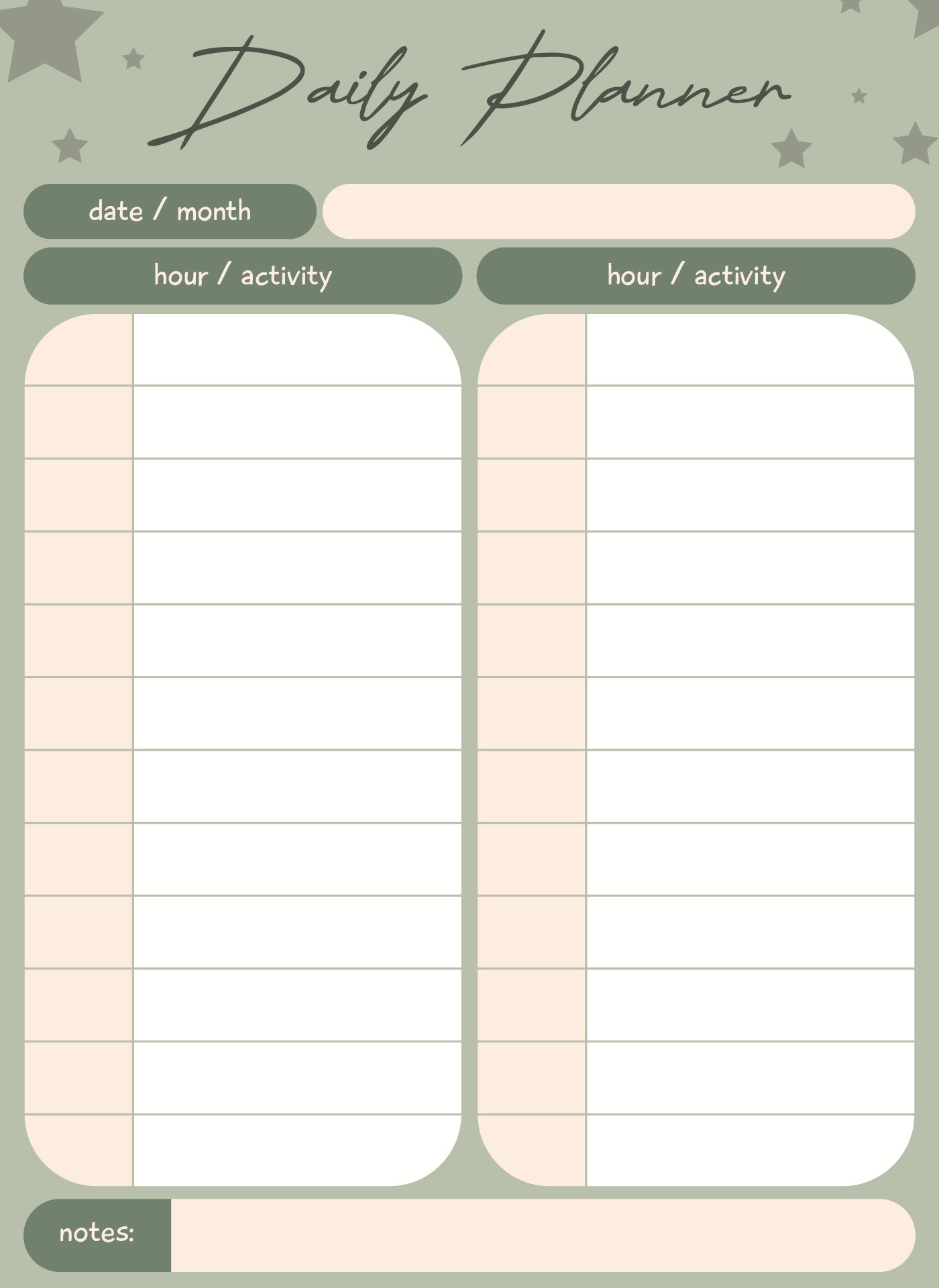 Printable Hourly Daily Planner