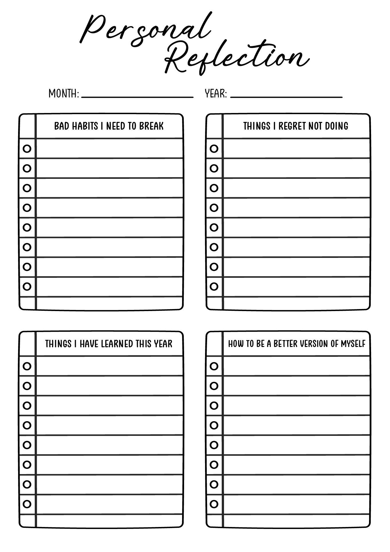 Printable Journal Pages for Self-Reflection Printable Journal Pages for Self-Reflection