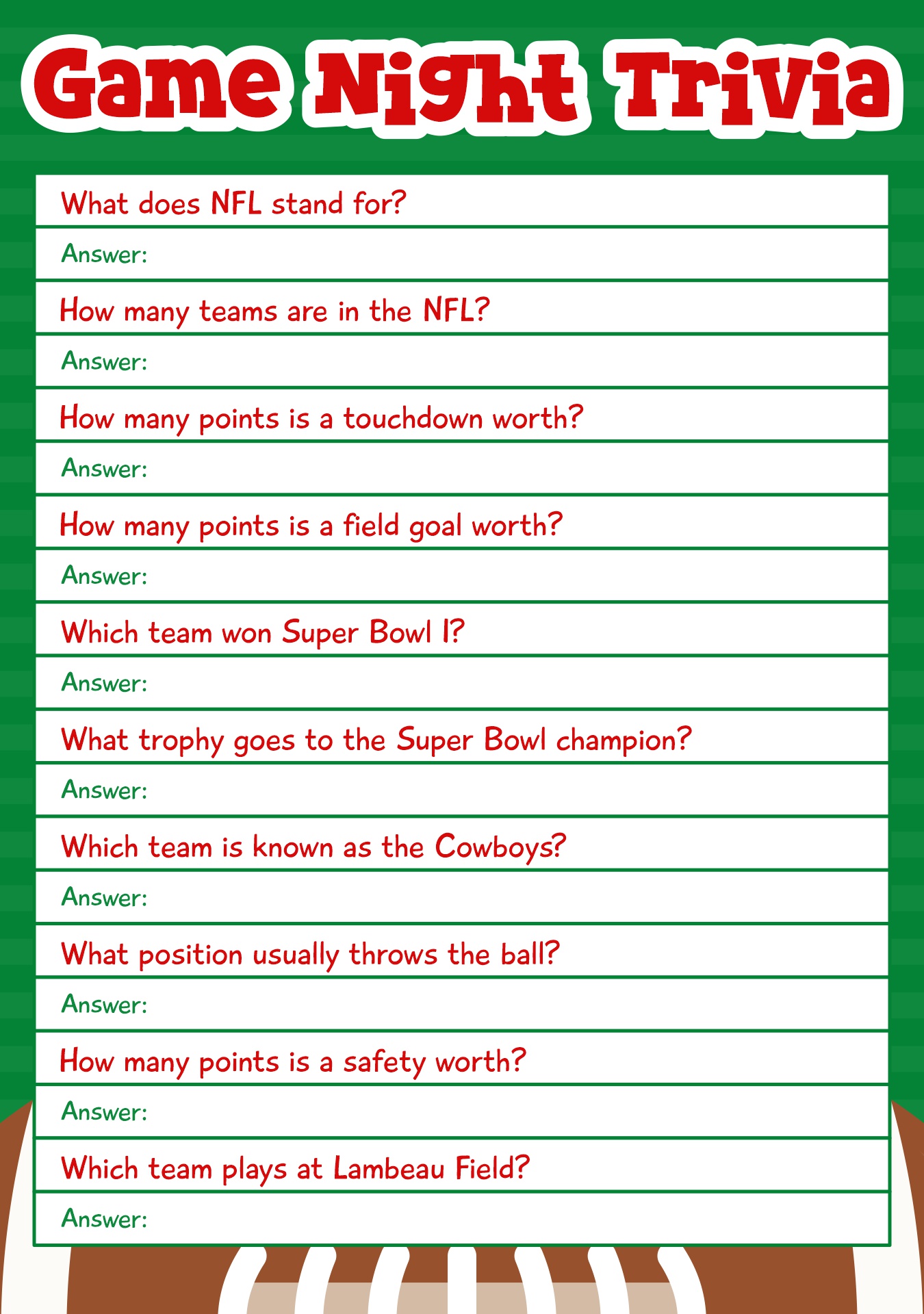 Printable NFL Trivia Quiz for Game Night Printable NFL Trivia Quiz for Game Night