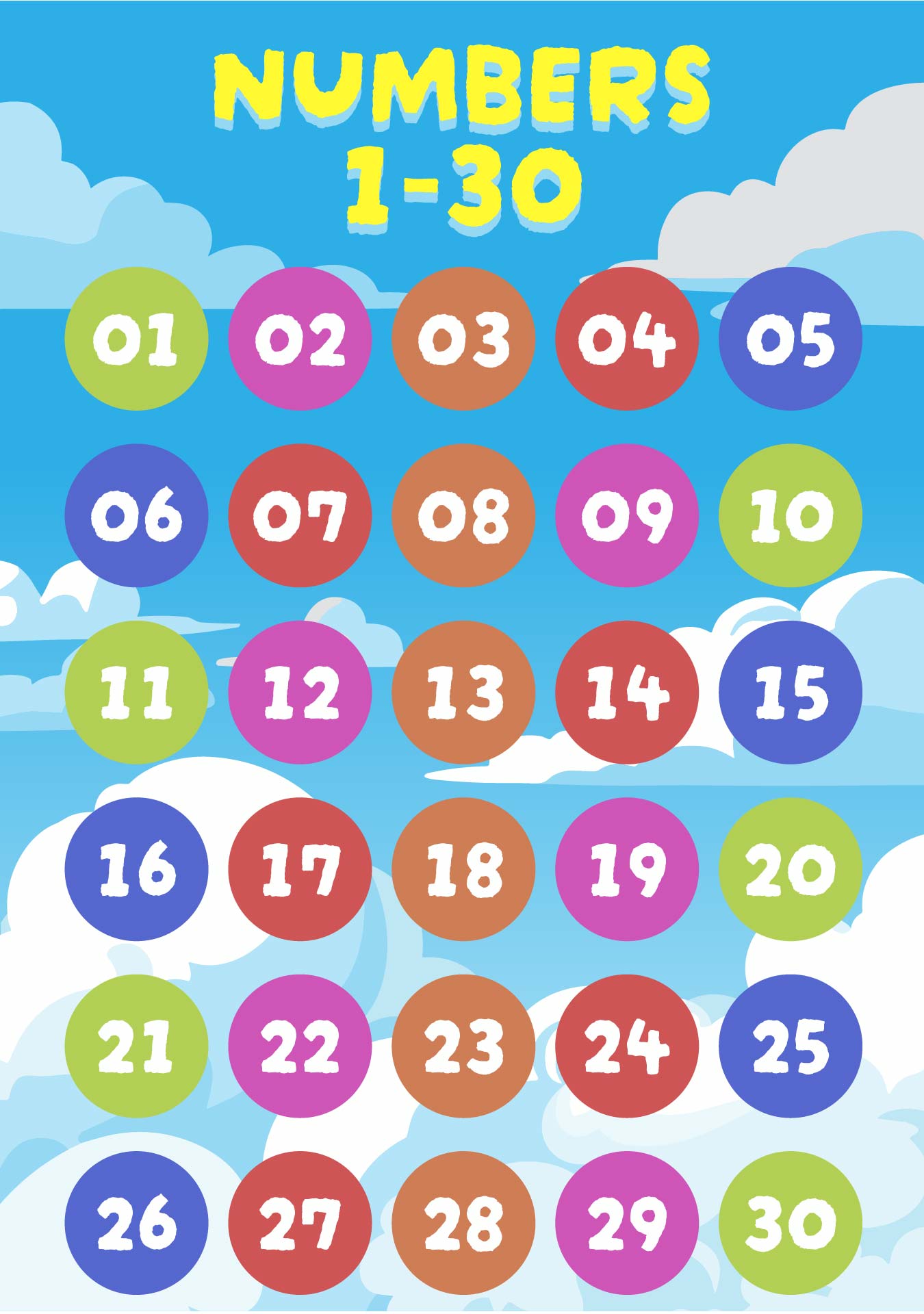 Printable Number Chart 1-30 for Kids Learning