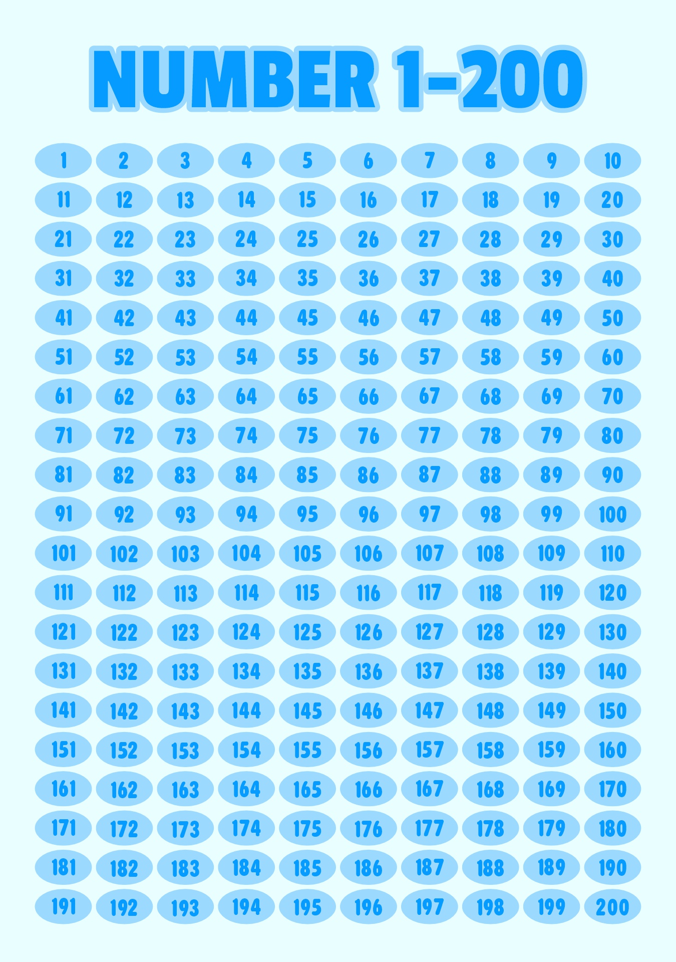 Printable Number Grid 1-200 for Kids Printable Number Grid 1-200 for Kids