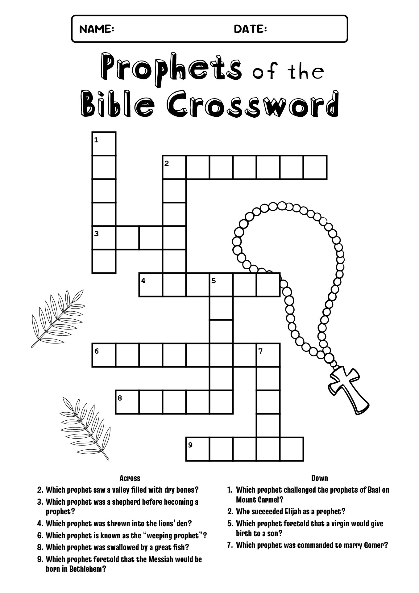 Printable Prophets of the Bible Crossword Puzzles