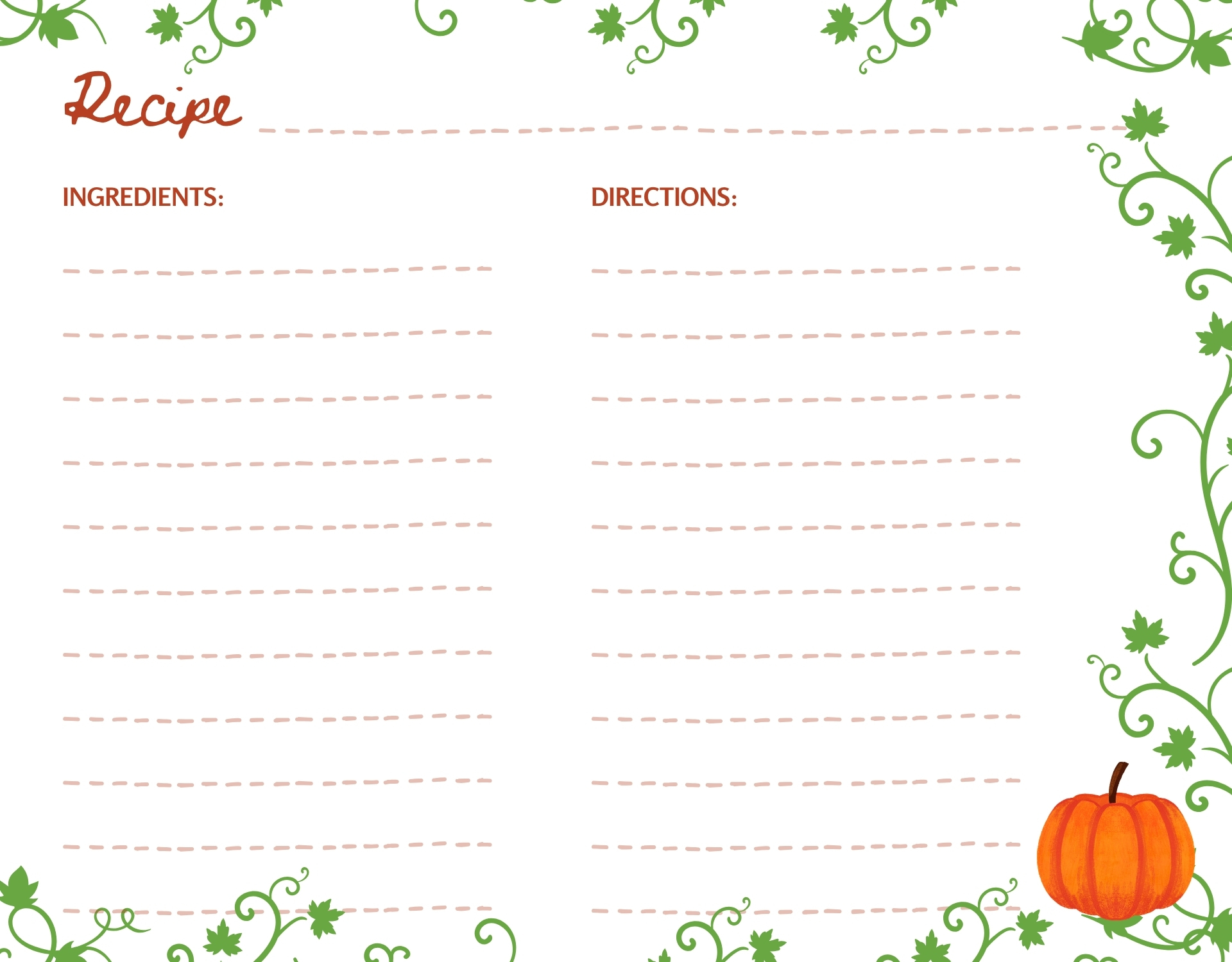 Printable Pumpkin Pie Recipe Cards Printable Pumpkin Pie Recipe Cards
