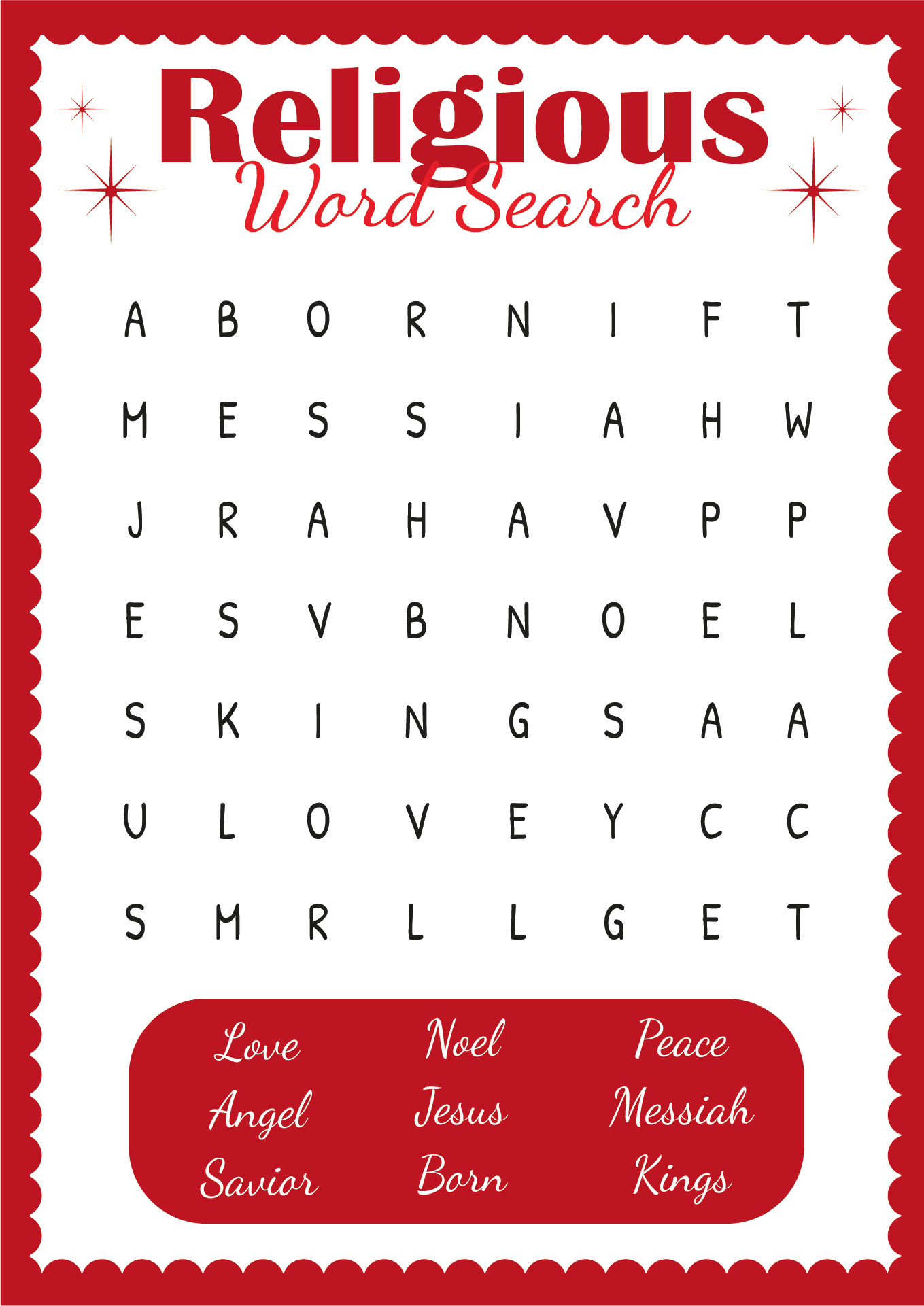 Printable Religious Christmas Word Search Games