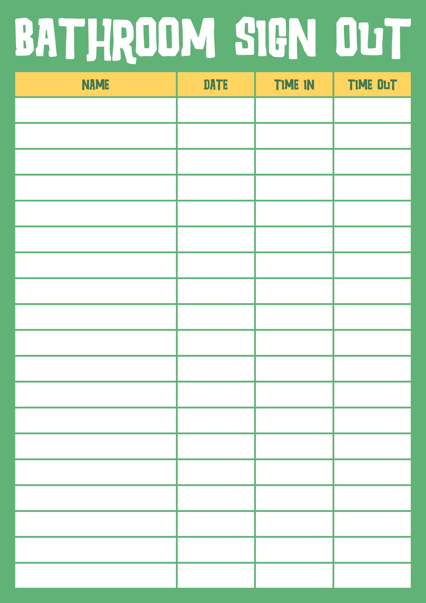Printable Restroom Sign Out Sheet for Schools Printable Restroom Sign Out Sheet for Schools